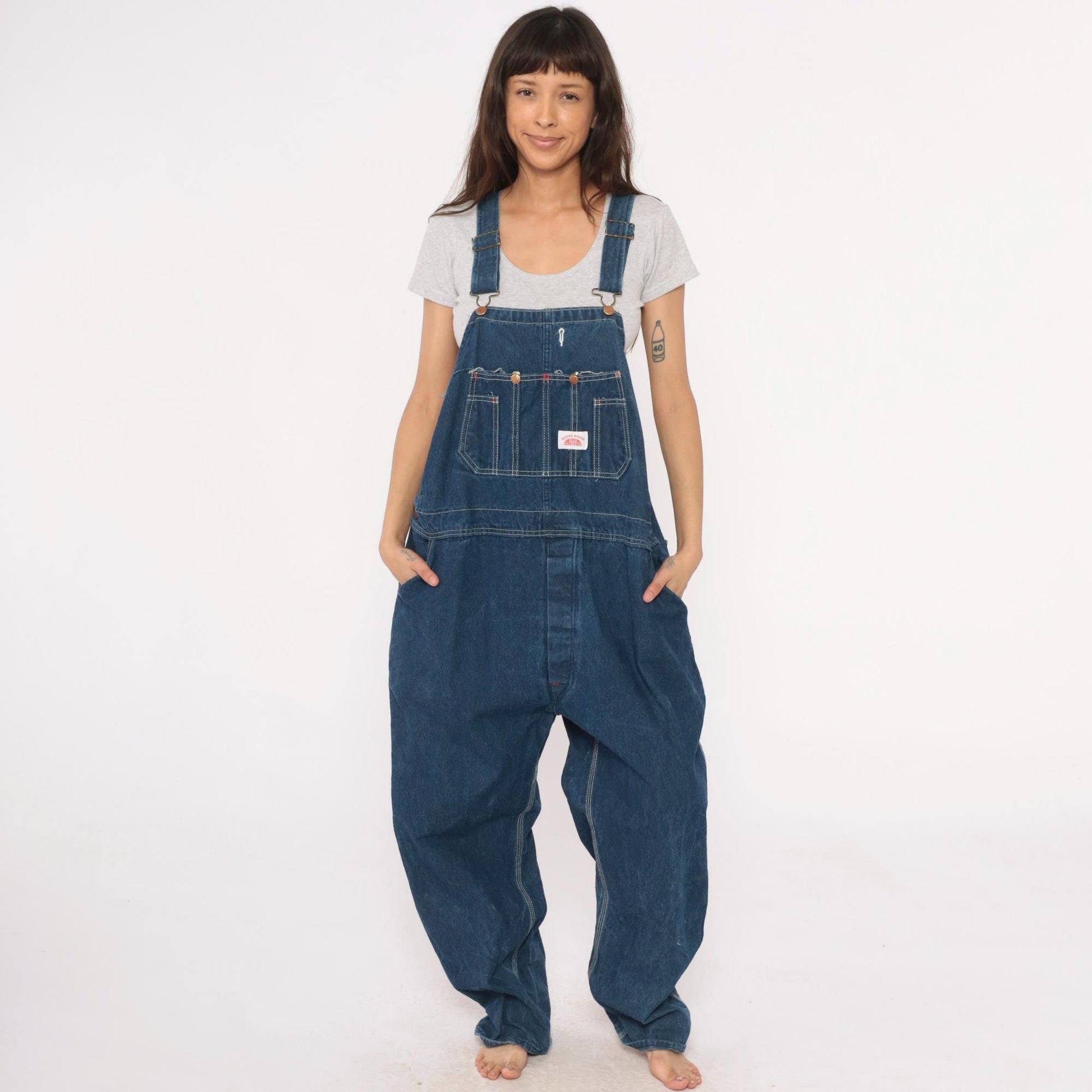 90s Roundhouse Dark Indigo Denim Bib Overalls Cotton Carpenter Dungarees Extra Extra Large XXL