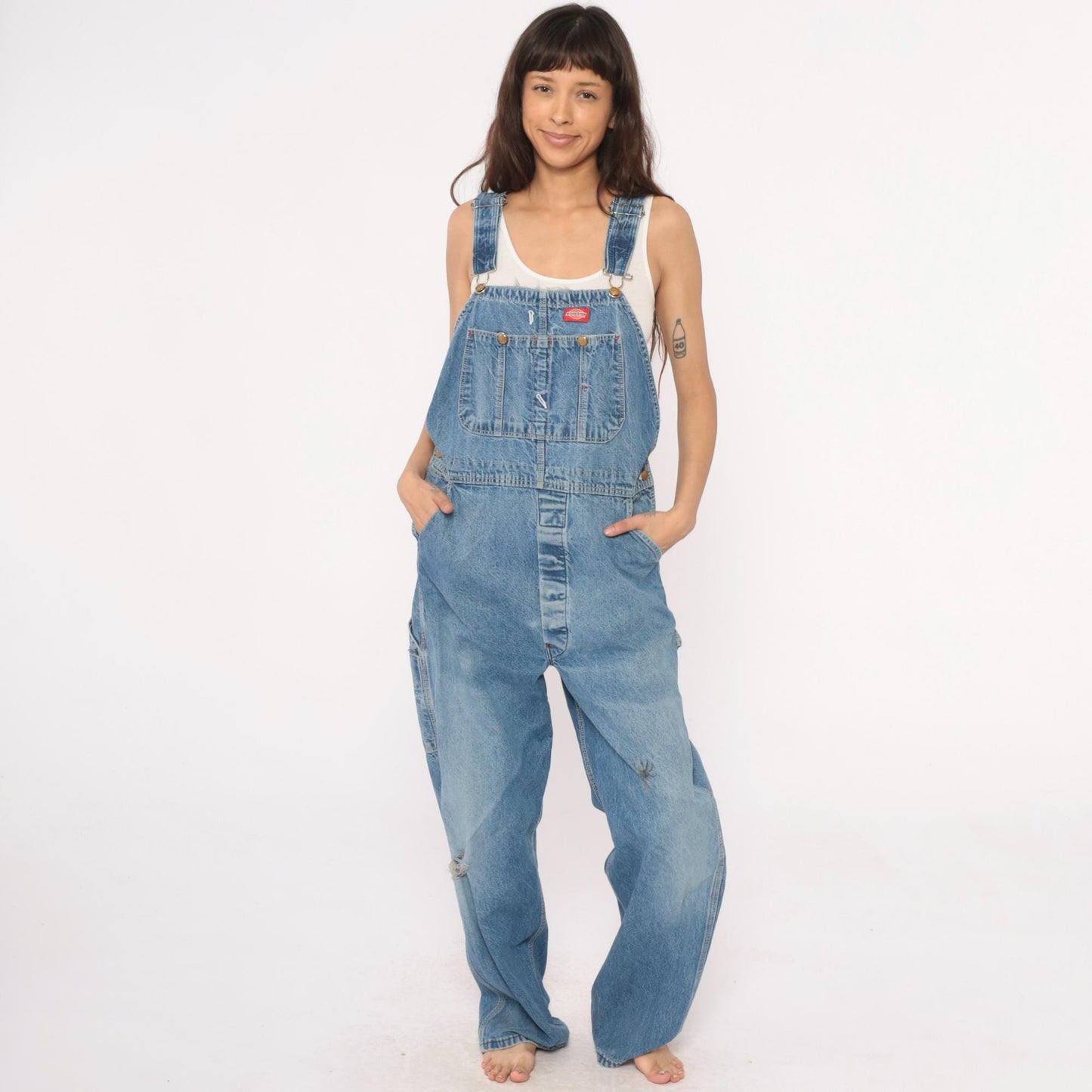 Dickies Denim Overalls 90s Baggy Blue Workwear Bib Pants 38 x 32