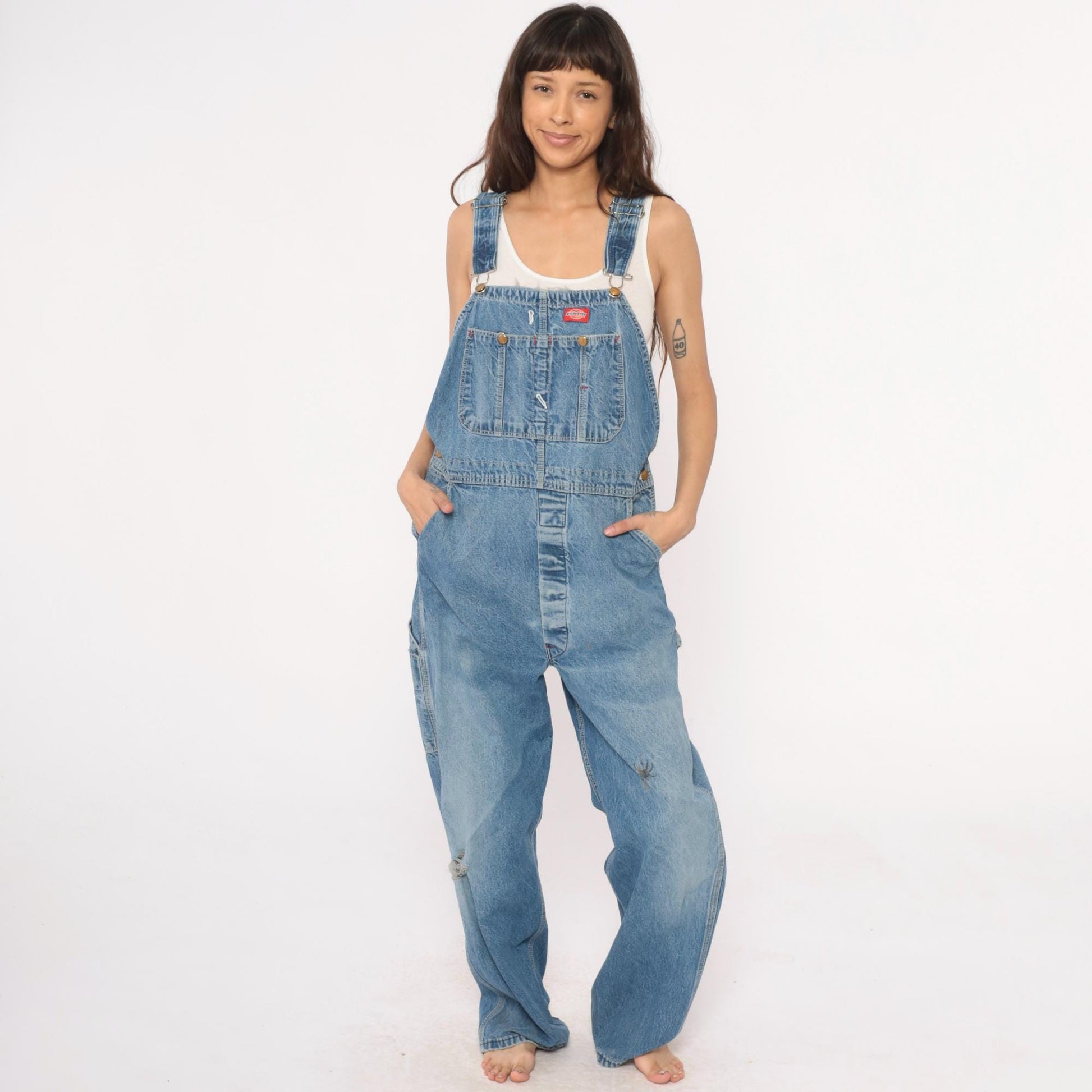 Dickies Denim Overalls 90s Baggy Blue Workwear Bib Pants 38 x 32