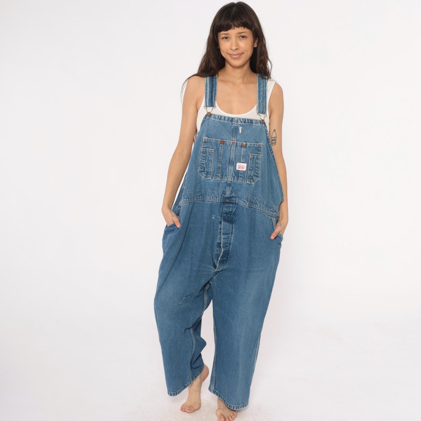 90s Roundhouse Denim Overalls Medium Wash Bib Straight Leg Medium