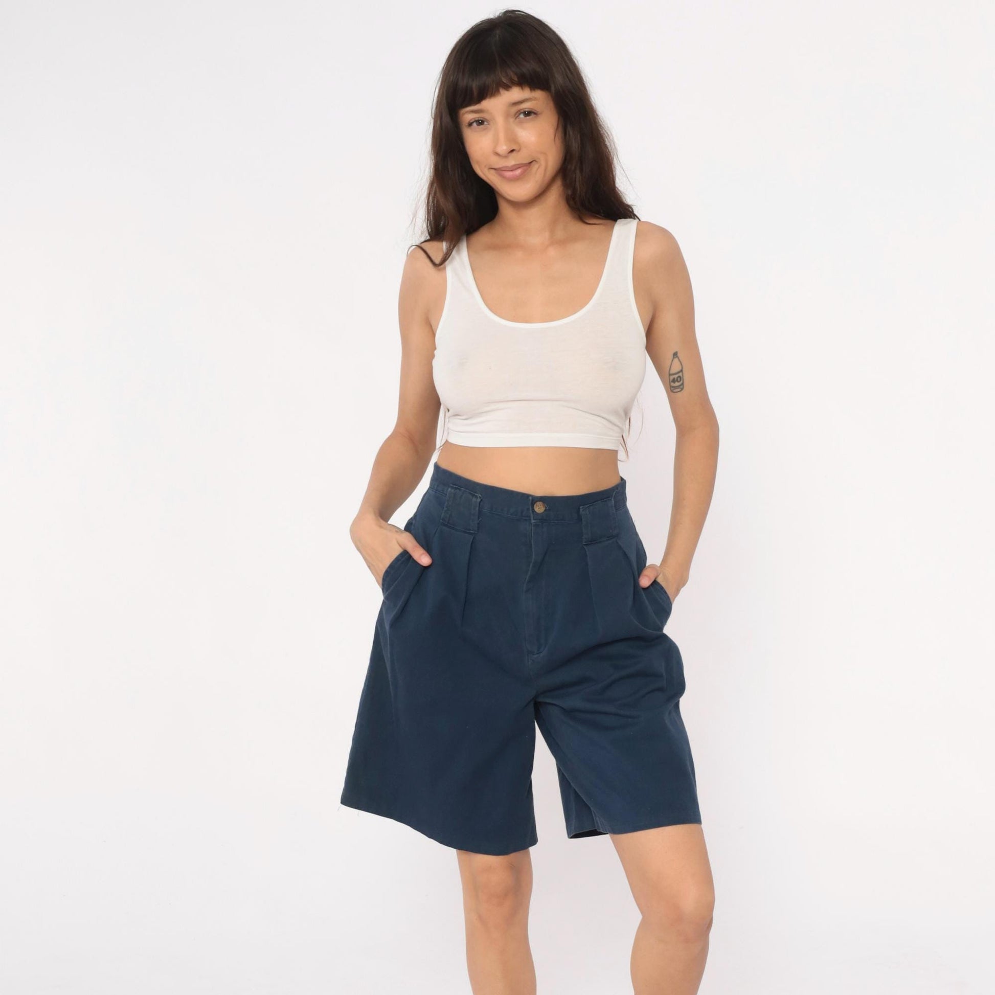 80s Palmetto's Navy Pleated High-Waist Shorts Small S