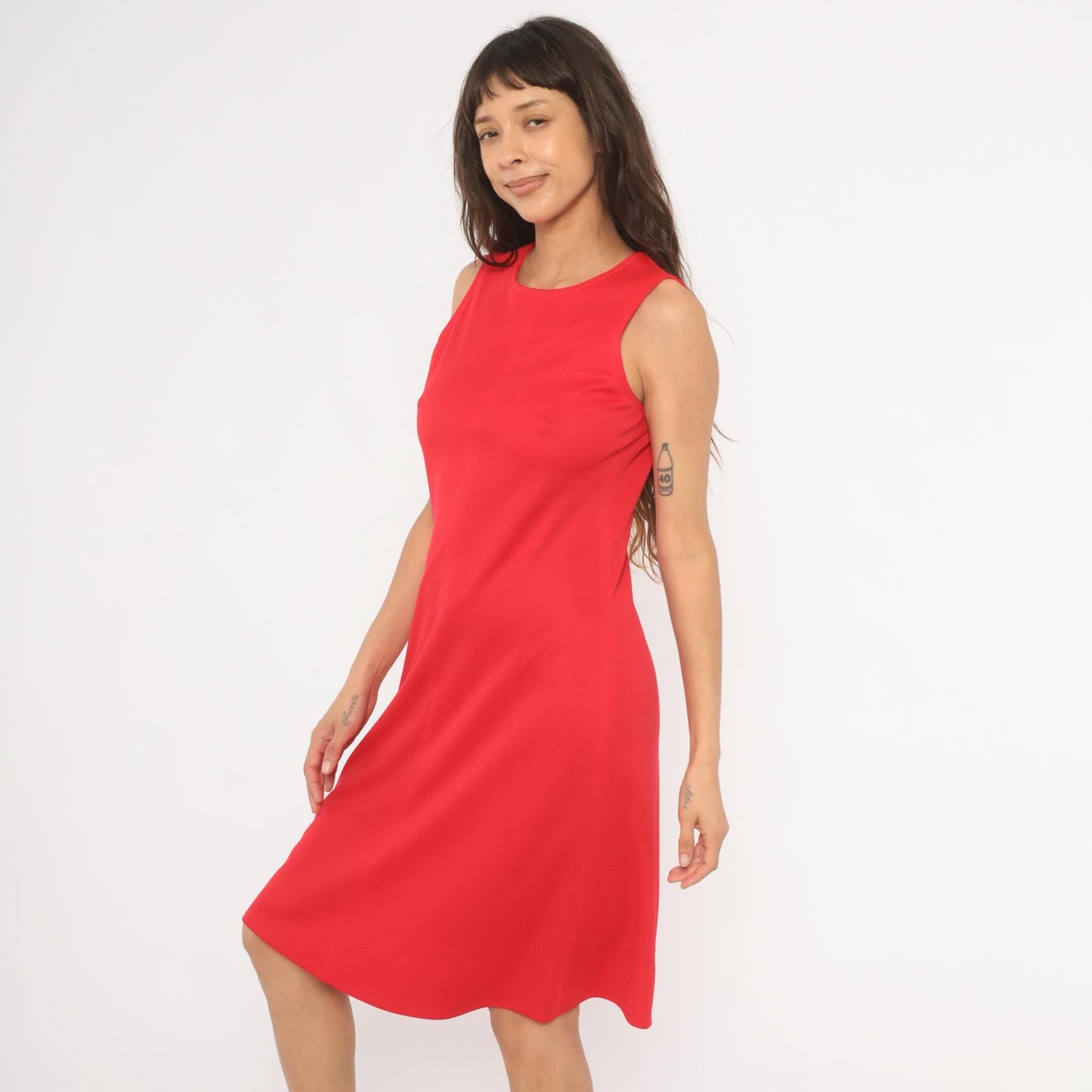 1960s Red A-Line Shift Dress Scoop Neck Sleeveless Knee Length Small S