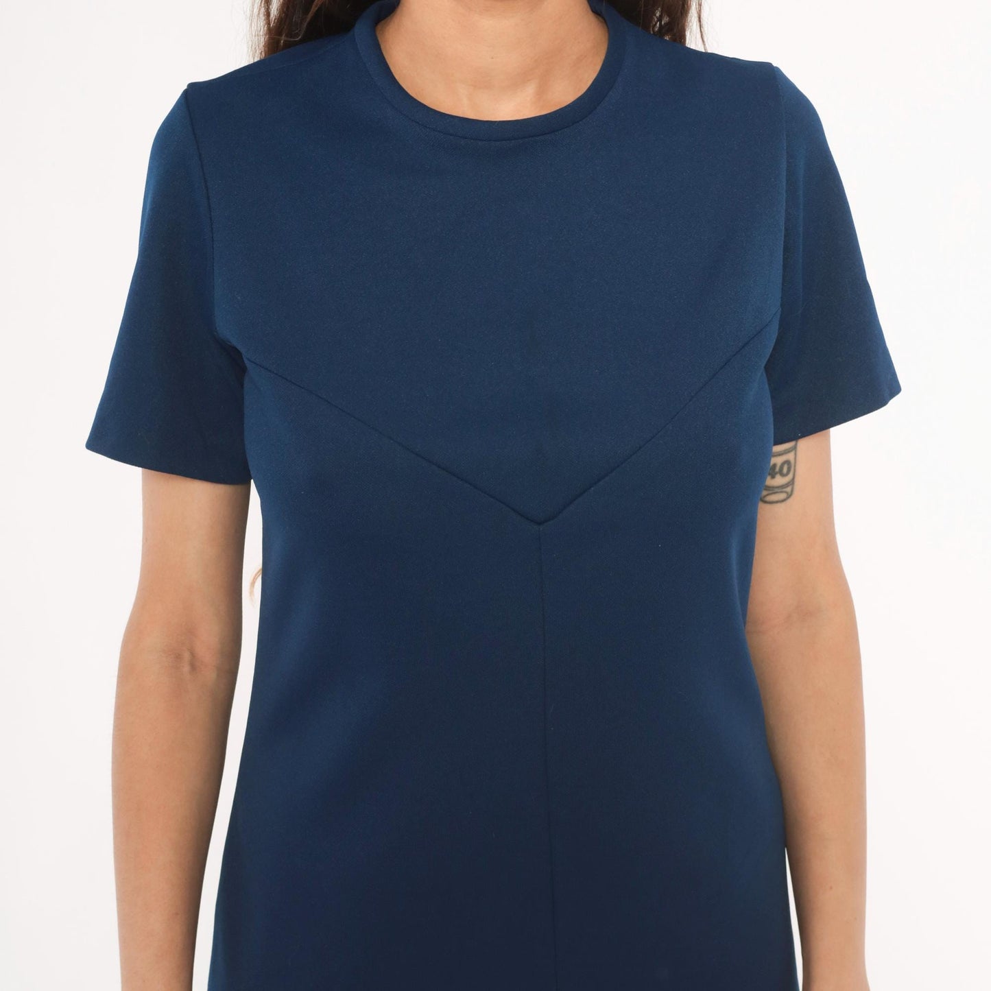 70s Navy Shift Dress Mini A-Line Short Sleeve Crew Neck Sears Knit Small S