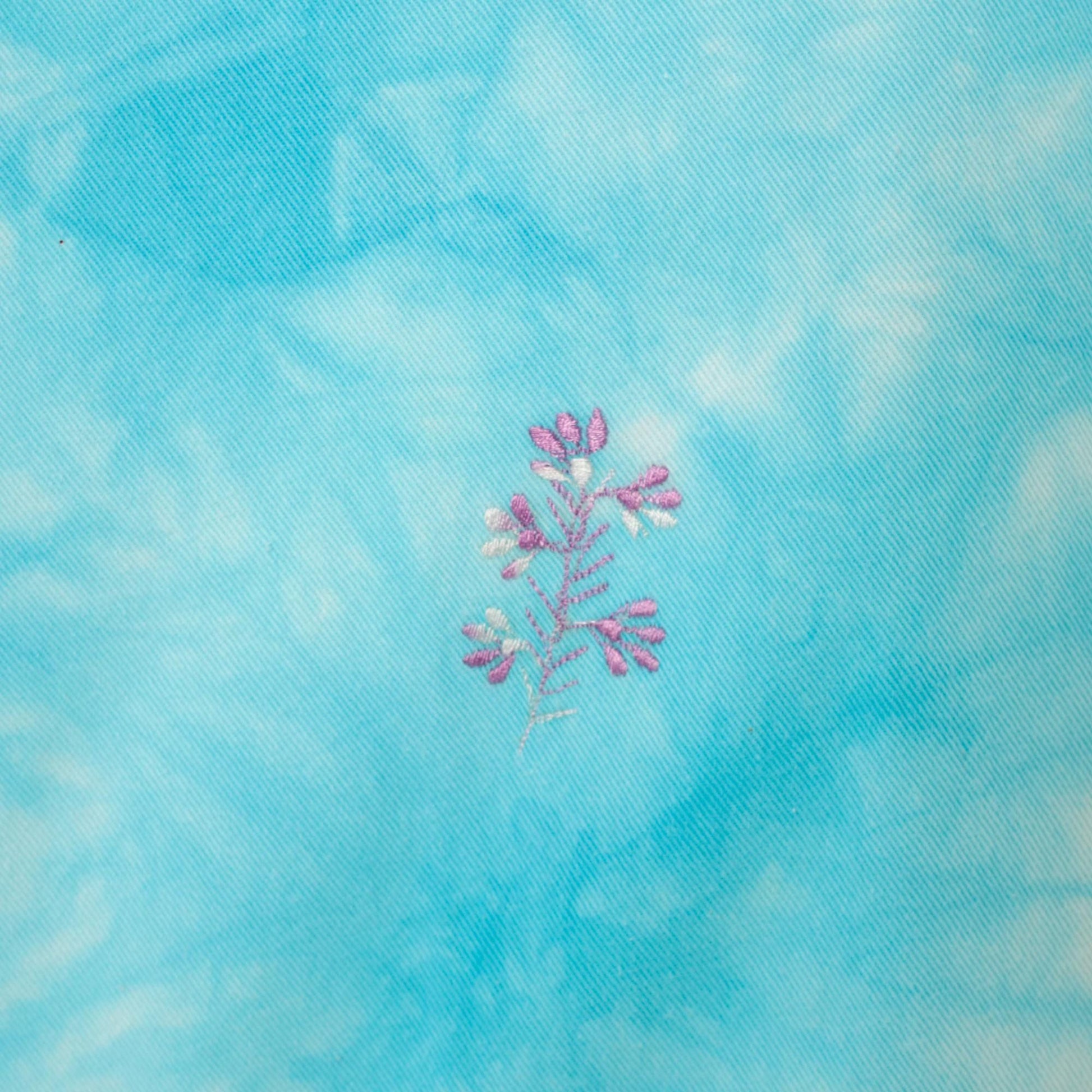 90s Basic Editions Tie Dye Maxi Dress Sky Blue Embroidered Floral Cotton Medium M