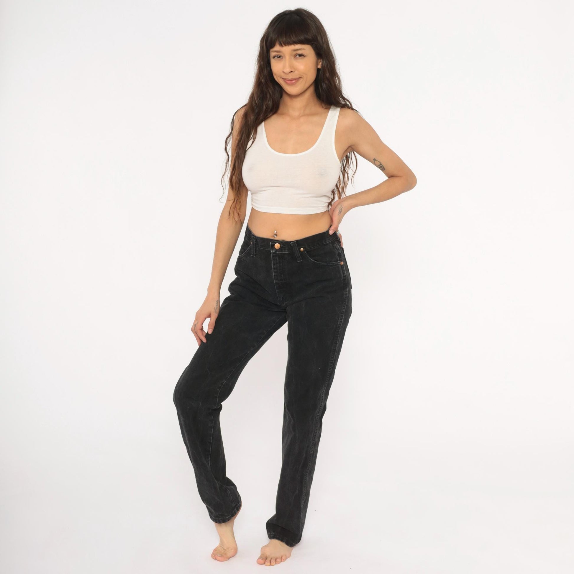 90s Wrangler Black Faded Straight Leg High Rise Jeans Cotton Small S