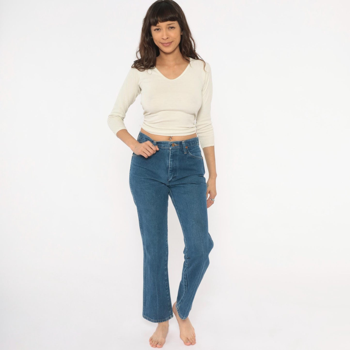 90s Wrangler High Waisted Straight Leg Jeans Medium Wash Blue Denim Small