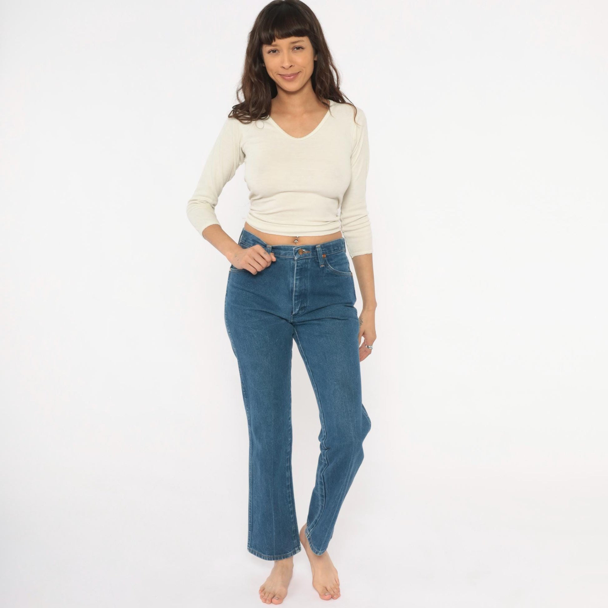 90s Wrangler High Waisted Straight Leg Jeans Medium Wash Blue Denim Small