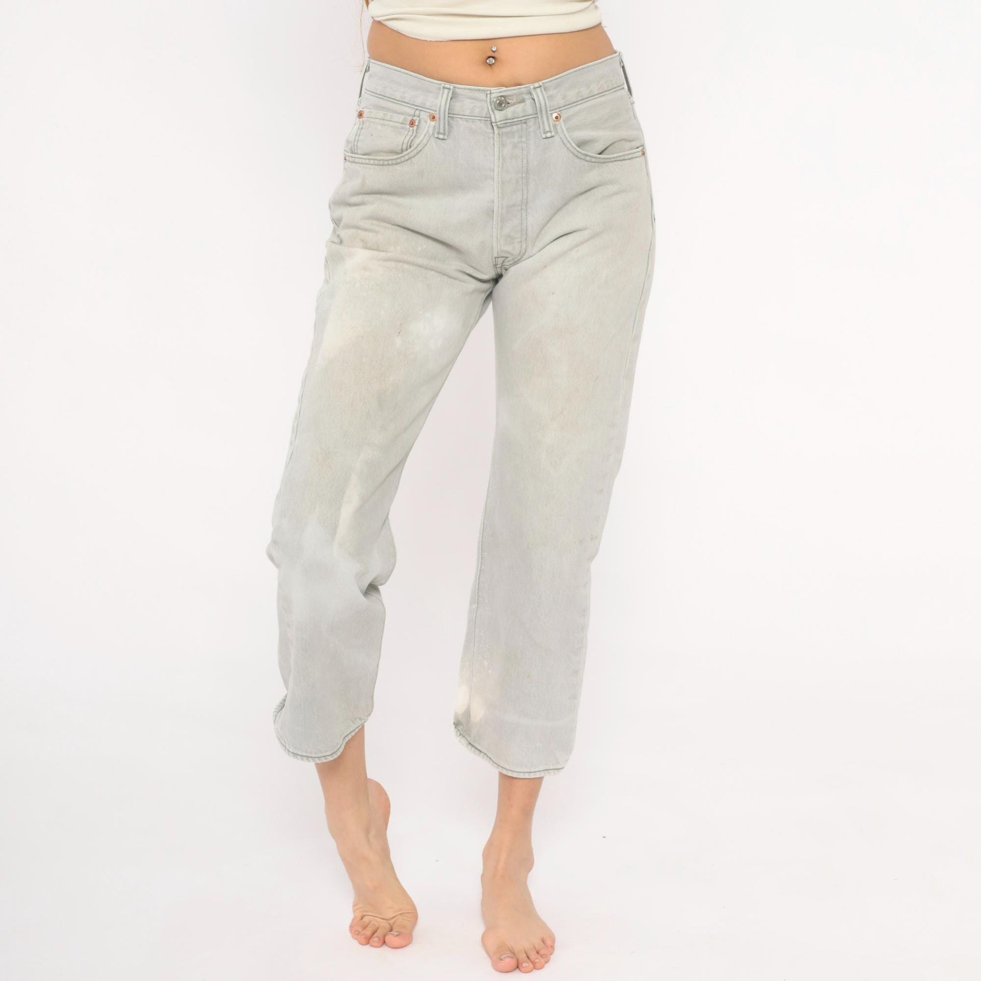 Levi's 501 2000s Light Grey Straight Leg High Rise Jeans W30
