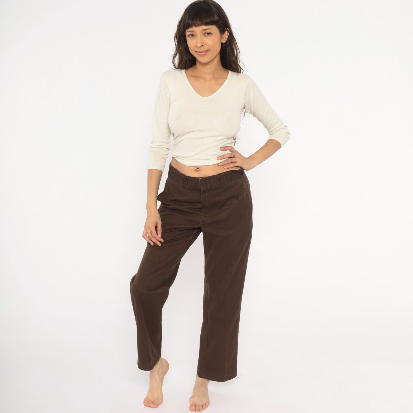 Y2K Dickies 874 Work Pants Brown Straight Leg Chino Trousers Medium 32