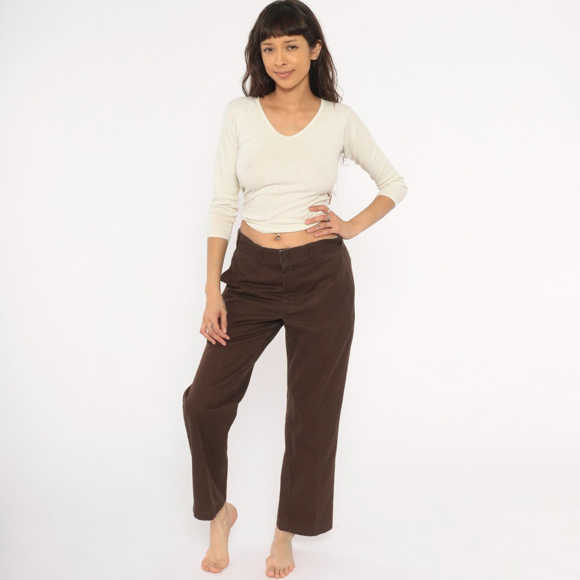 Y2K Dickies 874 Work Pants Brown Straight Leg Chino Trousers Medium 32