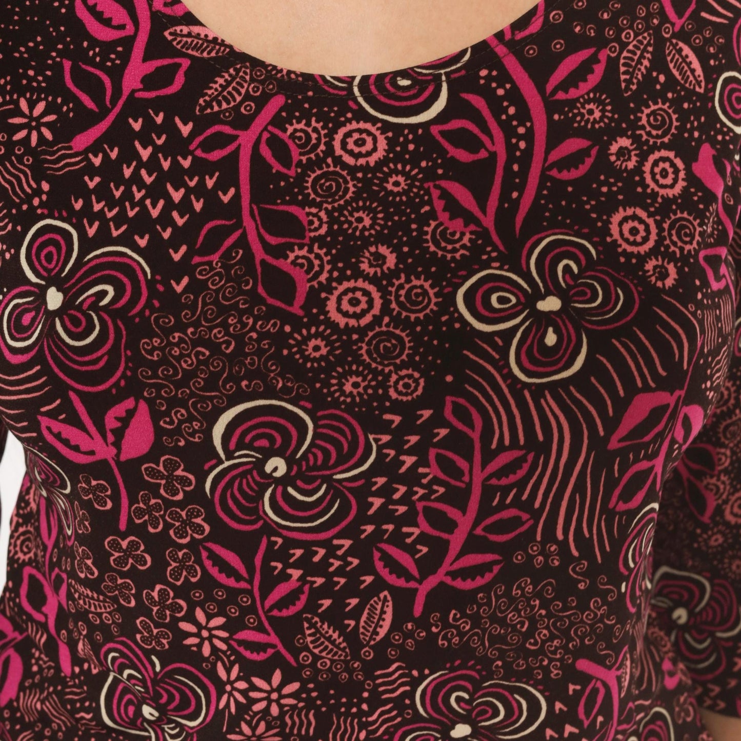 Y2K Only Nine Floral Botanical Blouse Brown Pink Three Quarter Sleeve Large L
