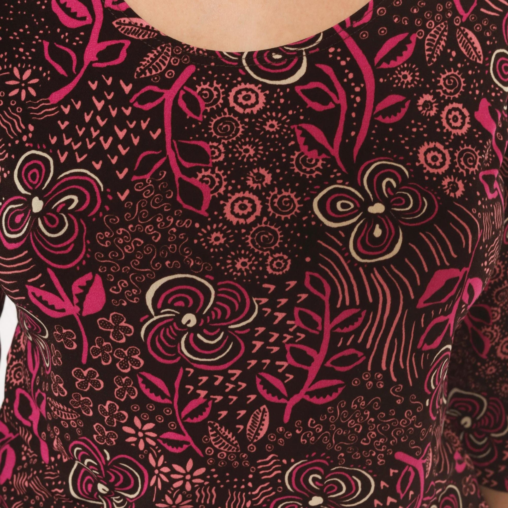 Y2K Only Nine Floral Botanical Blouse Brown Pink Three Quarter Sleeve Large L