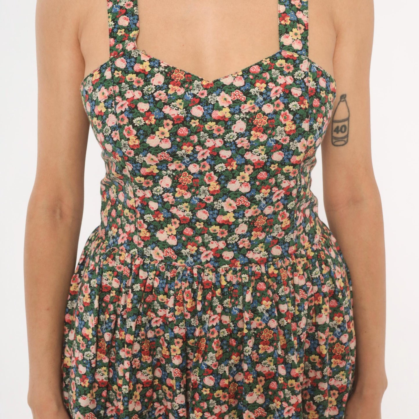 90s The Limited Floral Midi Sundress Calico Print Sweetheart Neckline Small