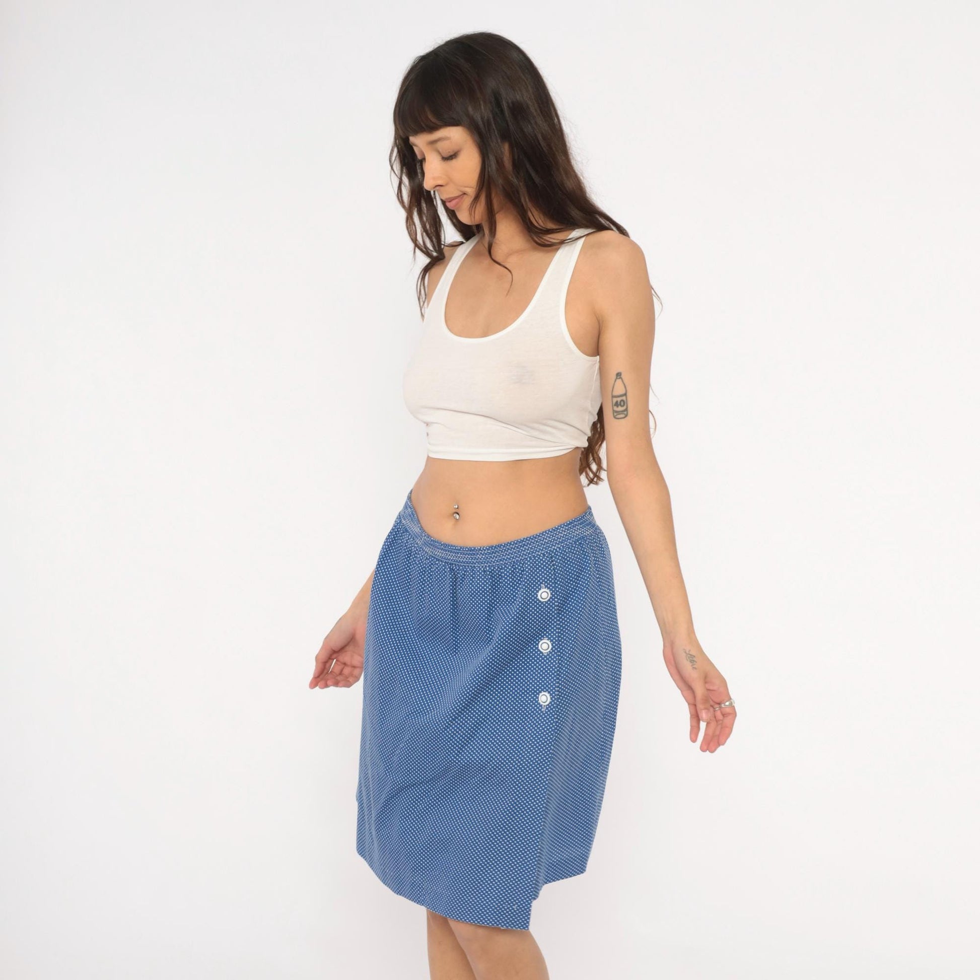 80s G.W. Polka Dot Skort Blue White Wrap Knee-Length Shorts Extra Large XL