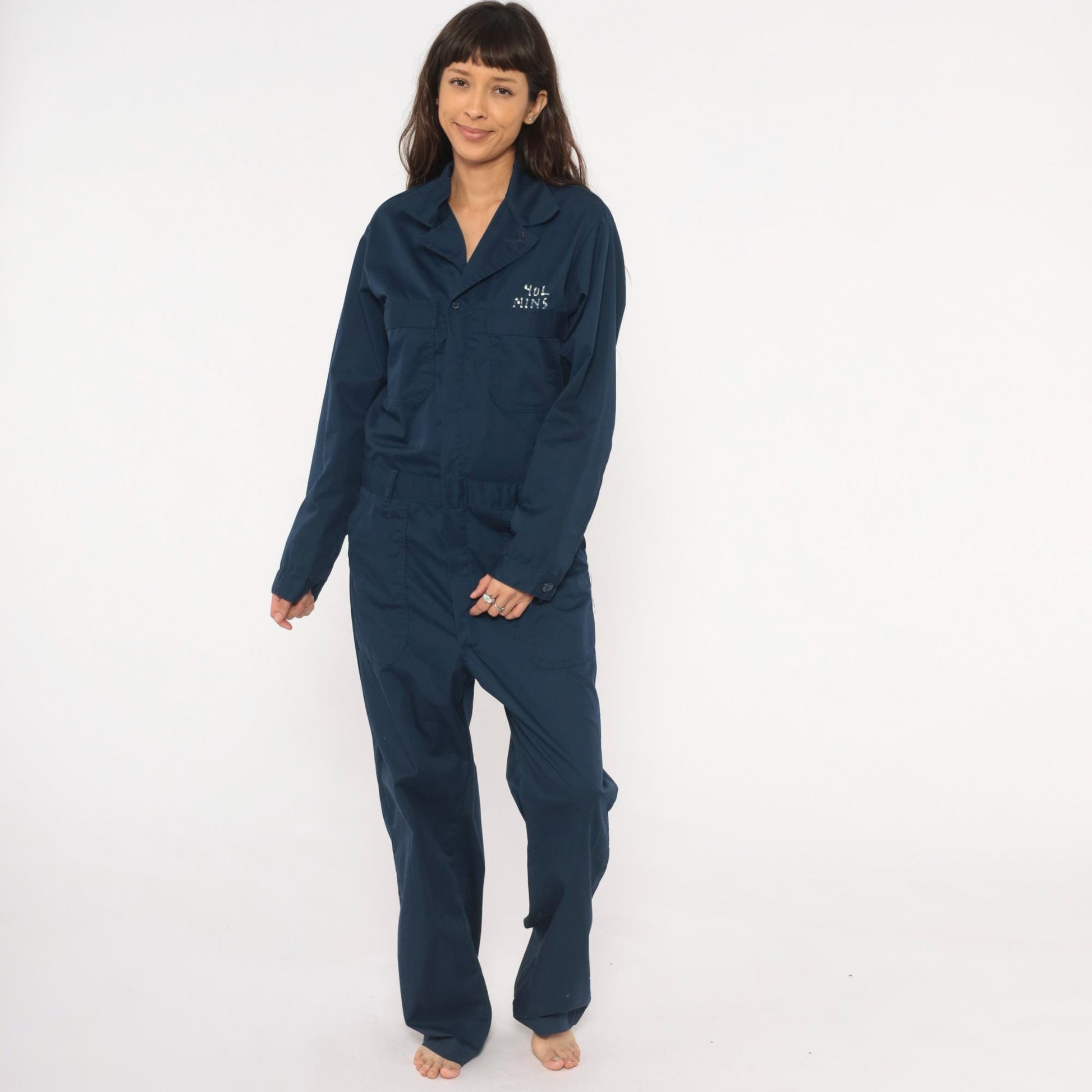 80s Formula 2 Navy Coveralls Workwear Jumpsuit Long Sleeve Cotton Blend Medium