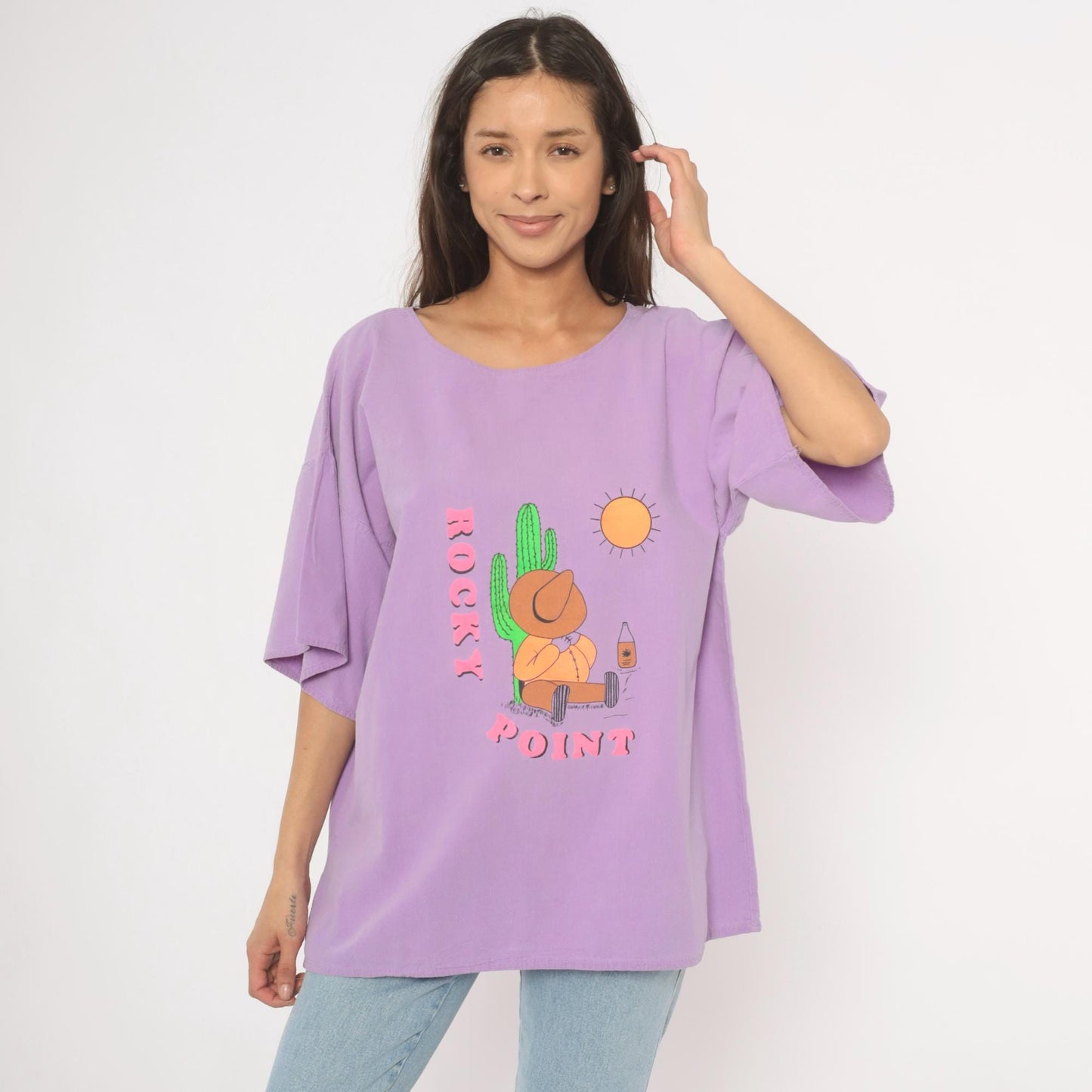90s Rocky Point Cactus Graphic Tee Purple Lavender Desert Cowboy XL
