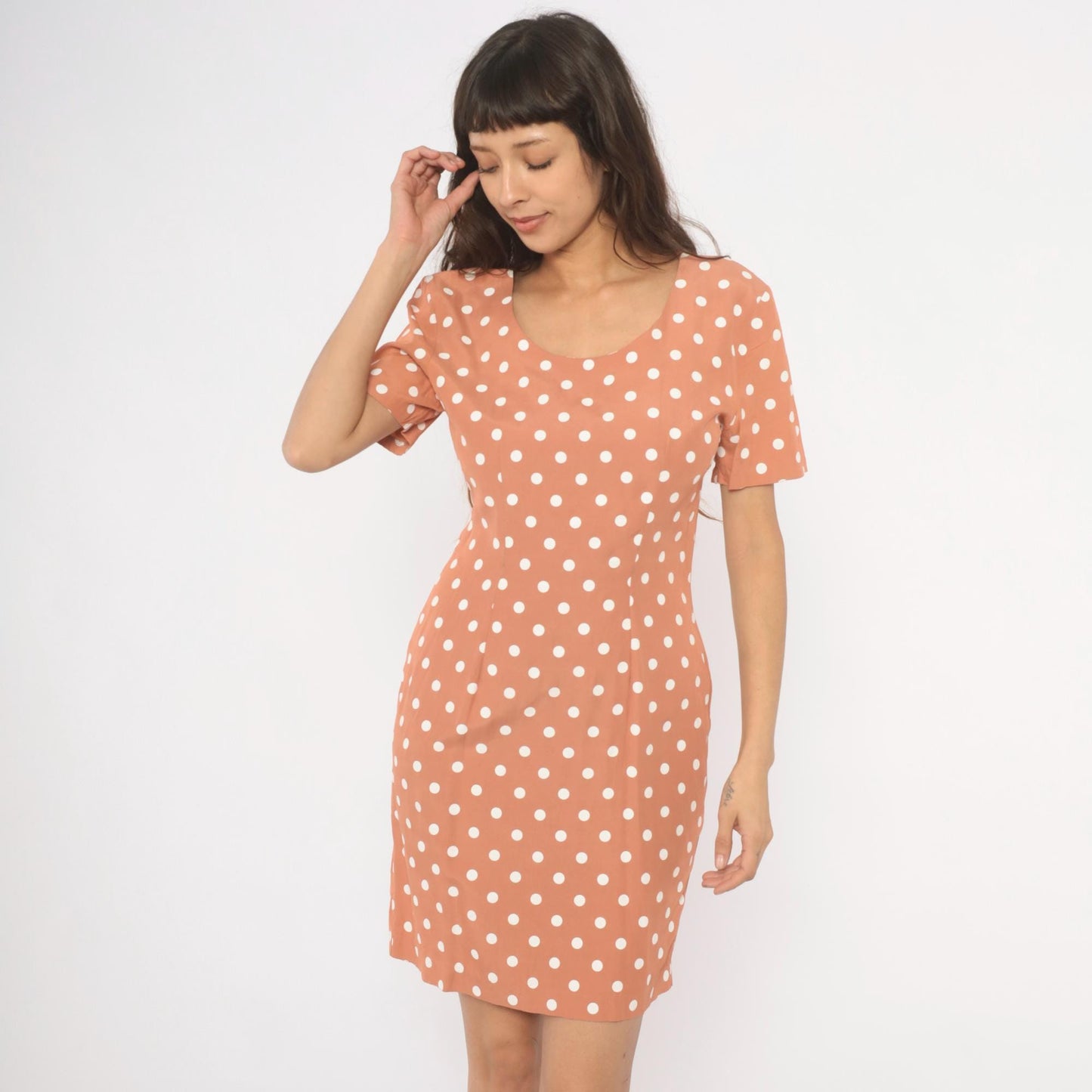 80s My Michelle Polka Dot Mini Dress Salmon Pink White Small S