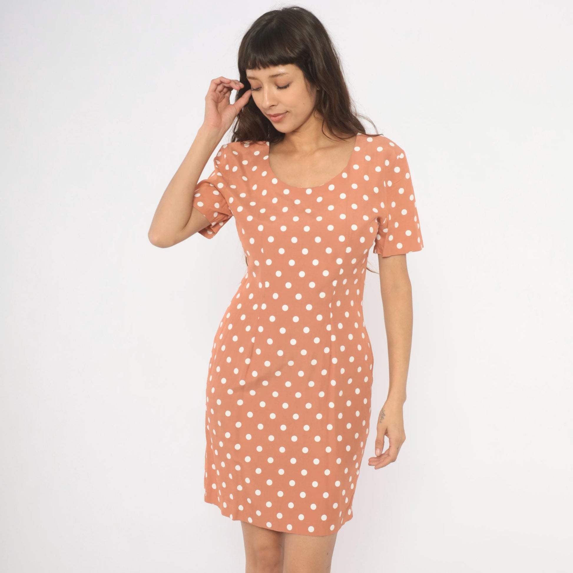 80s My Michelle Polka Dot Mini Dress Salmon Pink White Small S