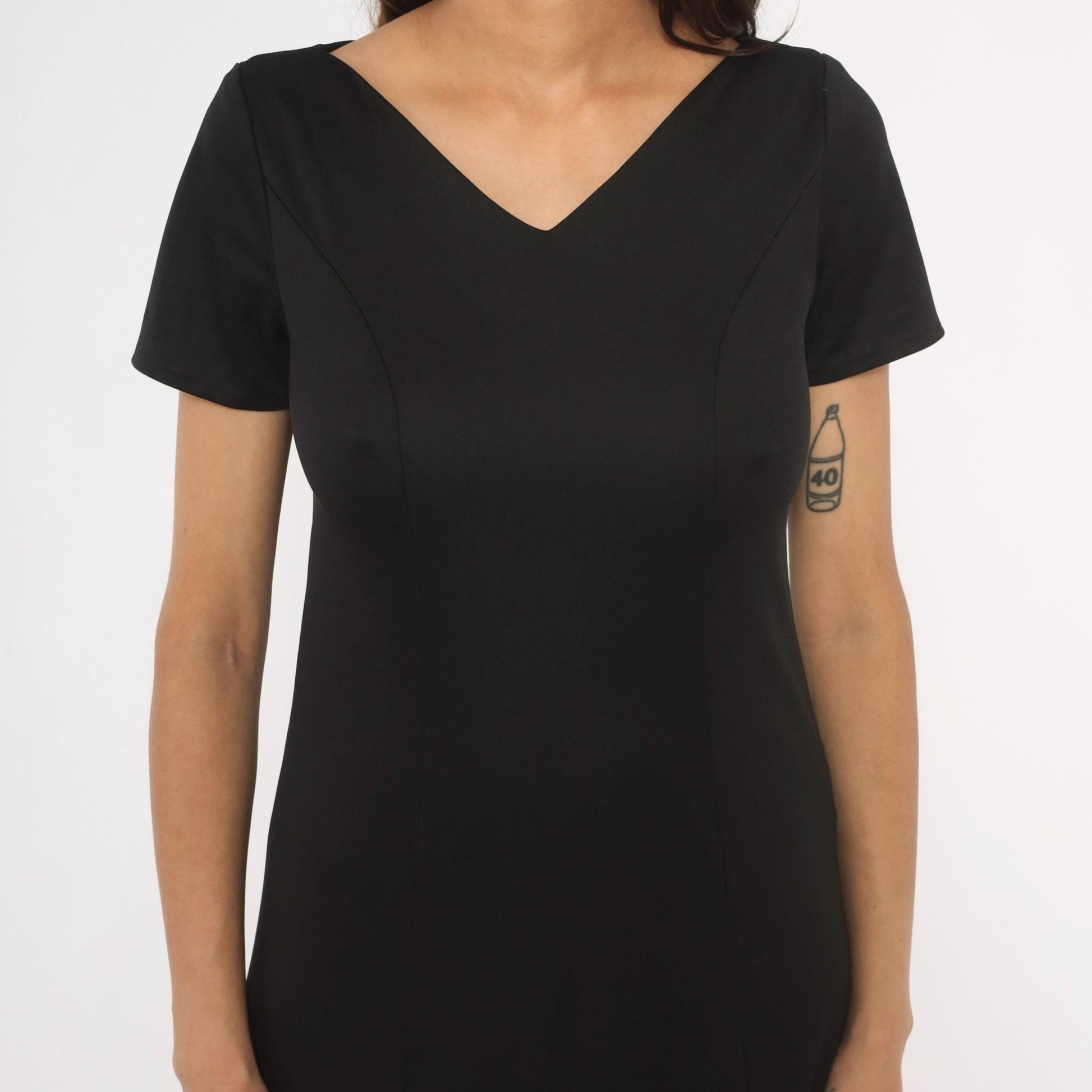 90s Black Maxi Dress V Neck Short Sleeve A Line Formal Gown Small S