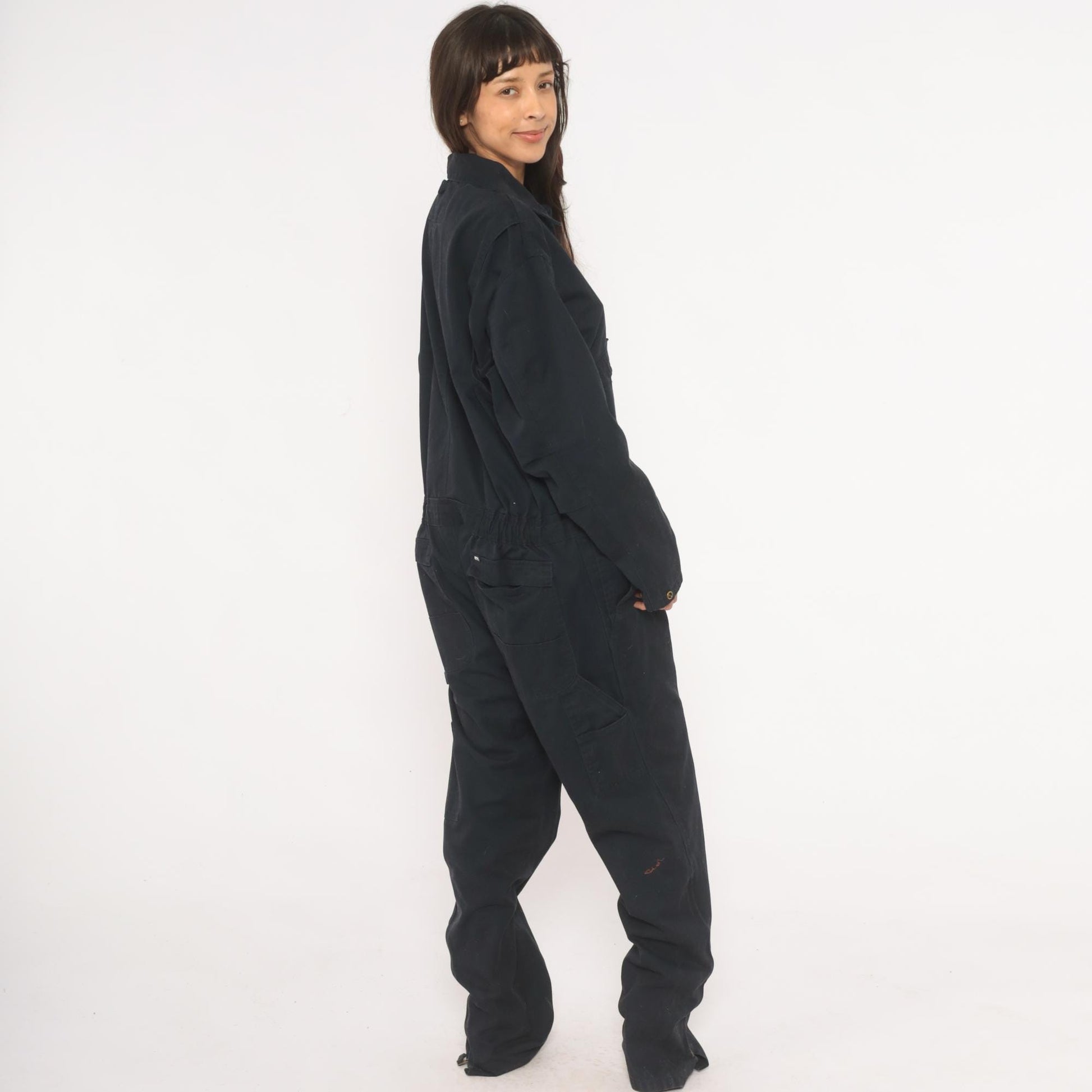 Key Navy Cotton Coveralls 90s Workwear Jumpsuit Zip Front Tall Extra Large