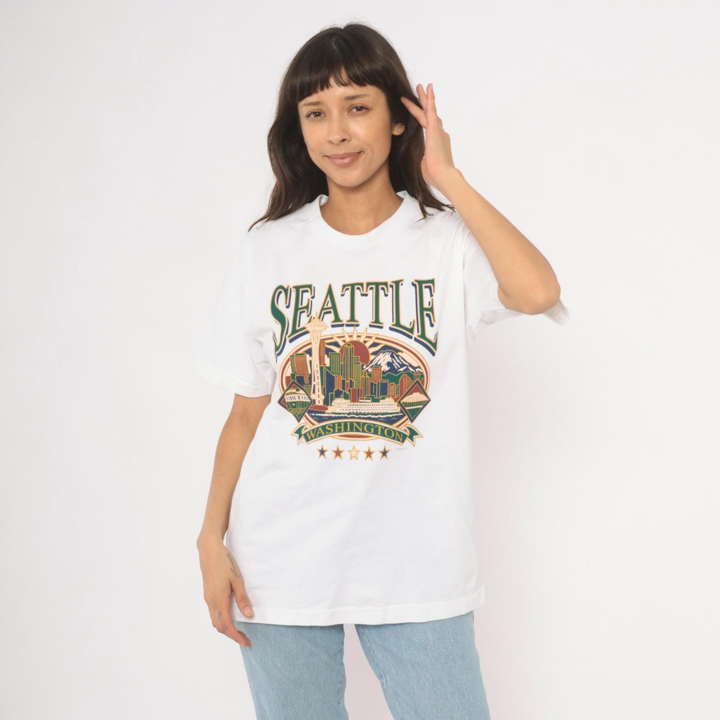 90s Seattle Washington Space Needle Graphic Tee White Cotton Large L
