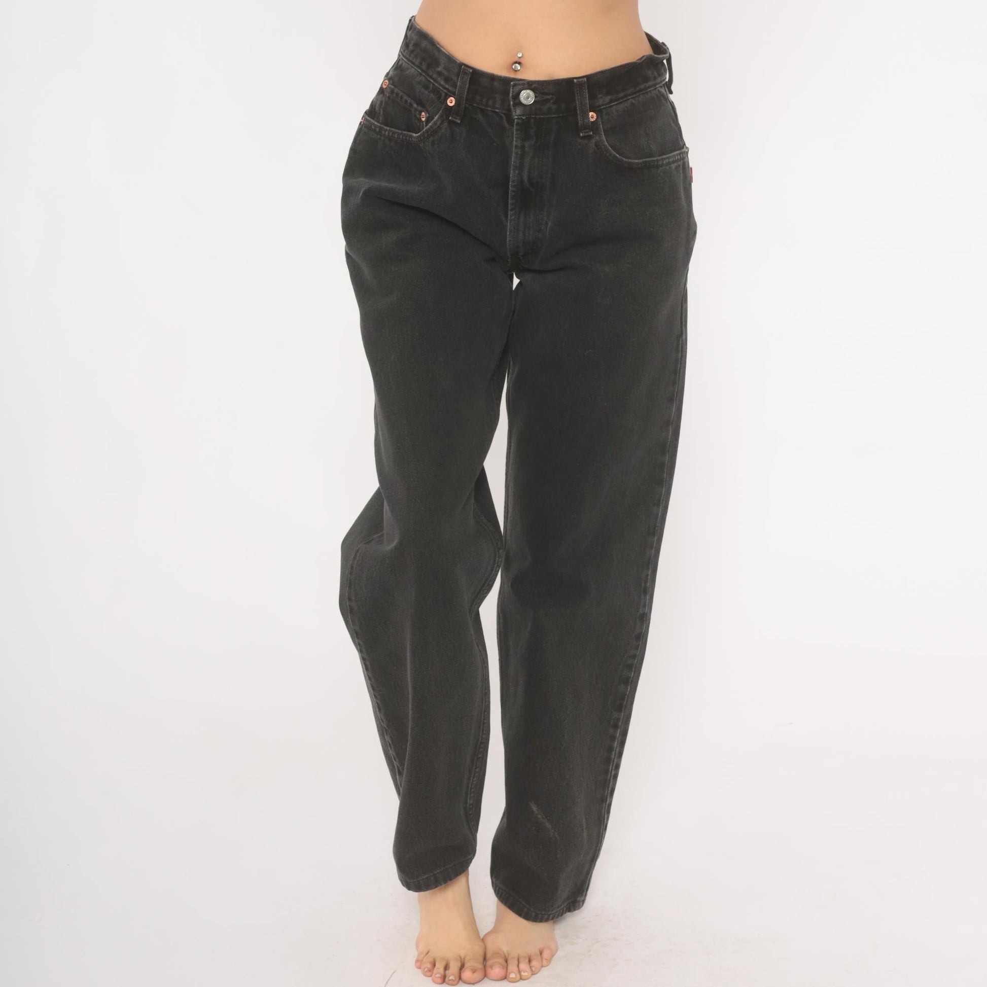 2000s Levi's 550 Faded Black High-Waisted Straight Leg Jeans 33 34