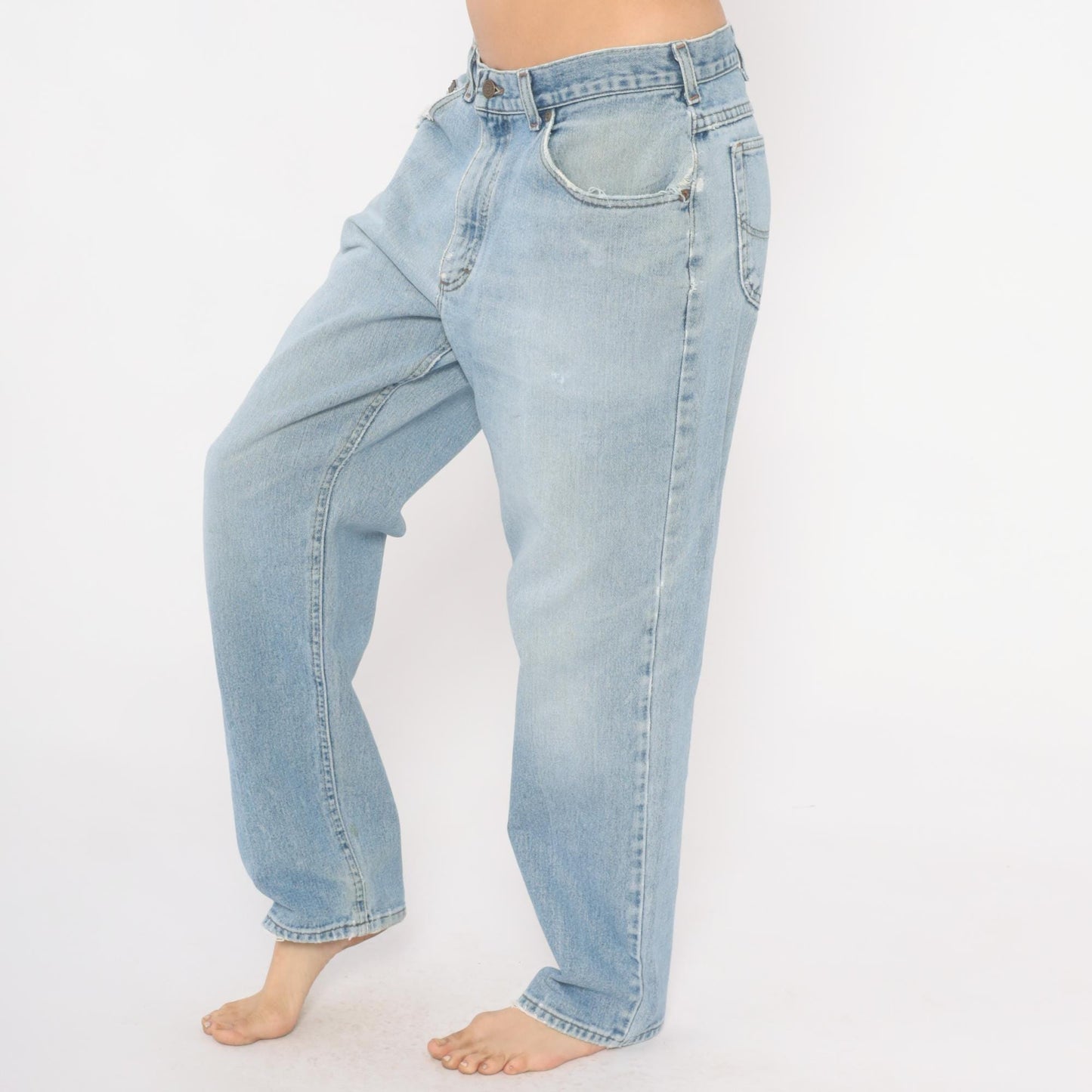 90s Lee Light Wash Straight Leg Jeans Distressed Denim 35W 30L