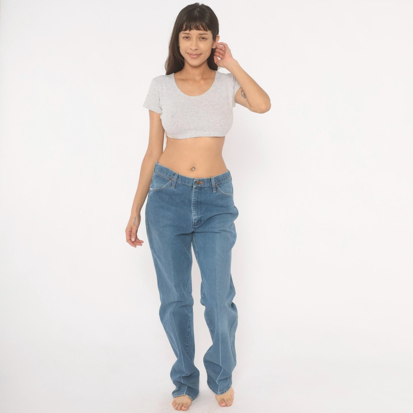90s Wrangler Straight Leg Jeans Medium Blue Faded Denim Cotton 34x36