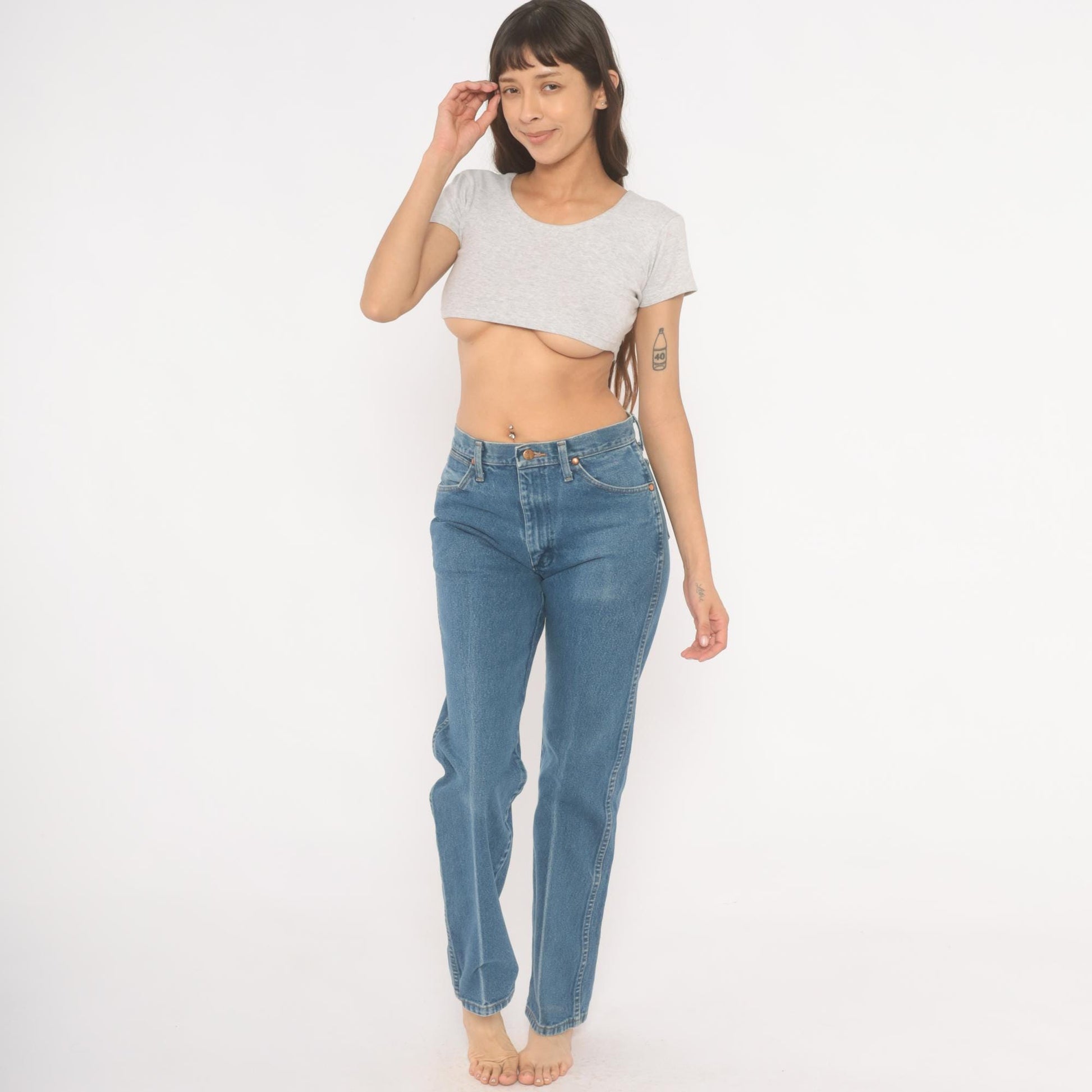 Wrangler Straight Leg Jeans 2000s Medium Wash High Waisted Denim Blue 30x34