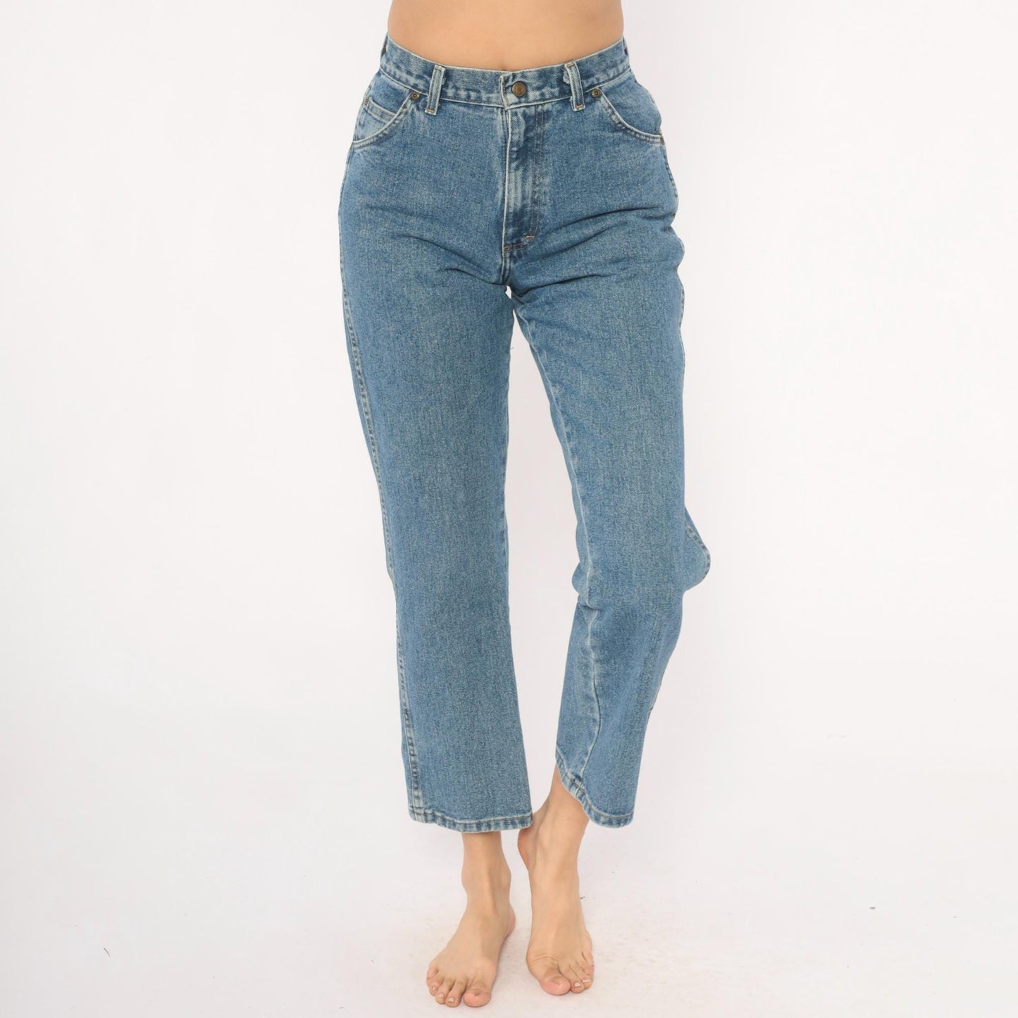 Wrangler Cropped High Rise Straight Leg Jeans Medium Stonewash Blue 00s