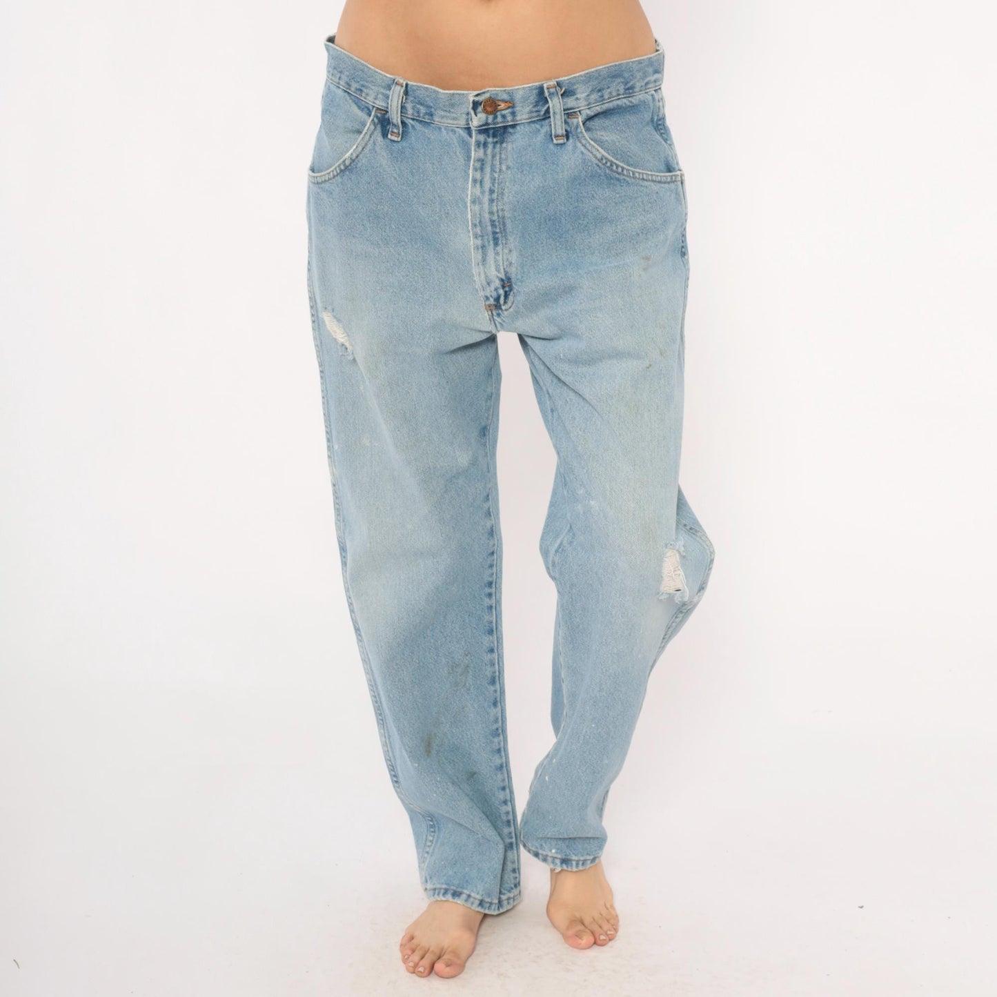 00s Rustler Light Wash Straight Leg Jeans Distressed Blue Denim 36x30