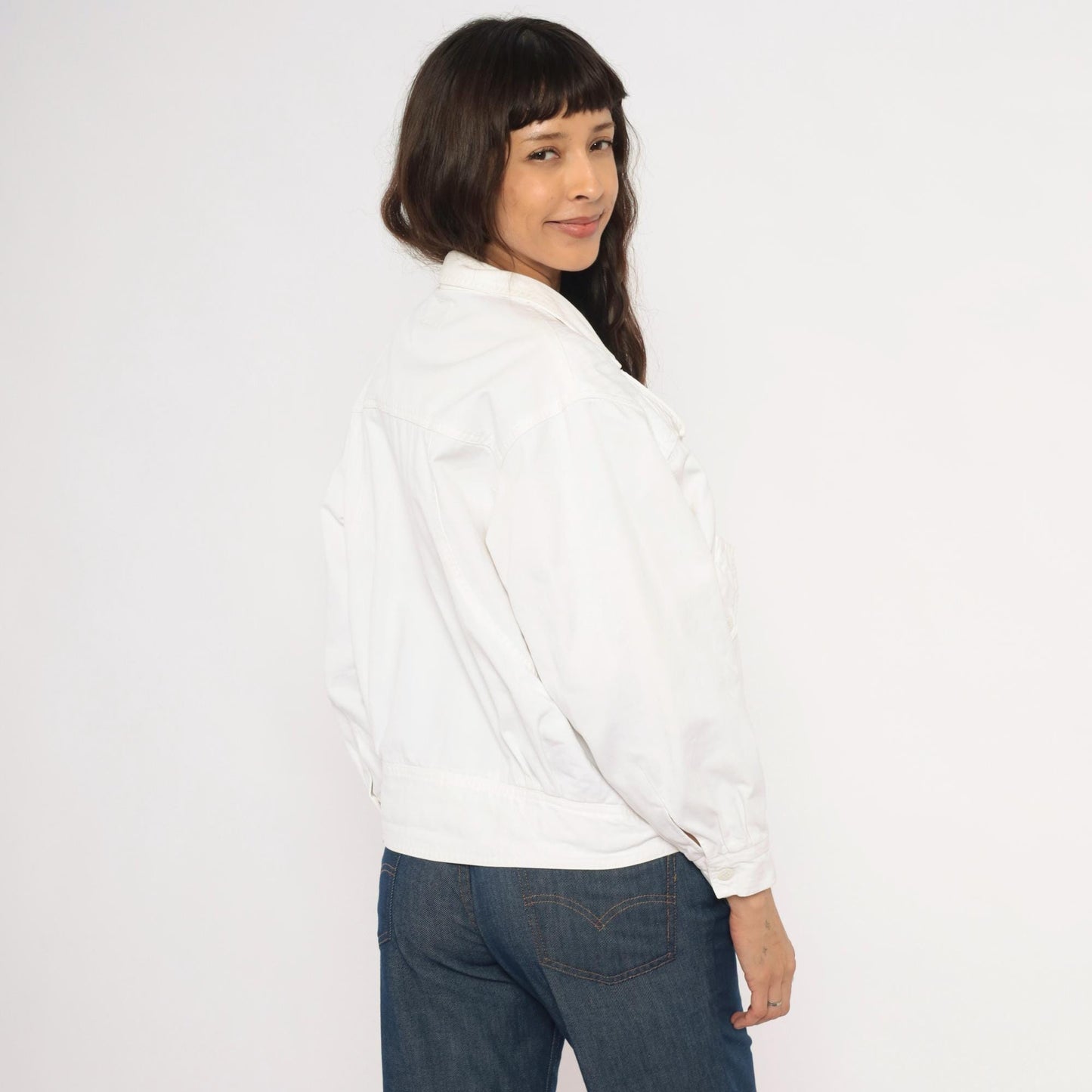80s Together White Cotton Wrap Jacket Cropped Blouson Medium M