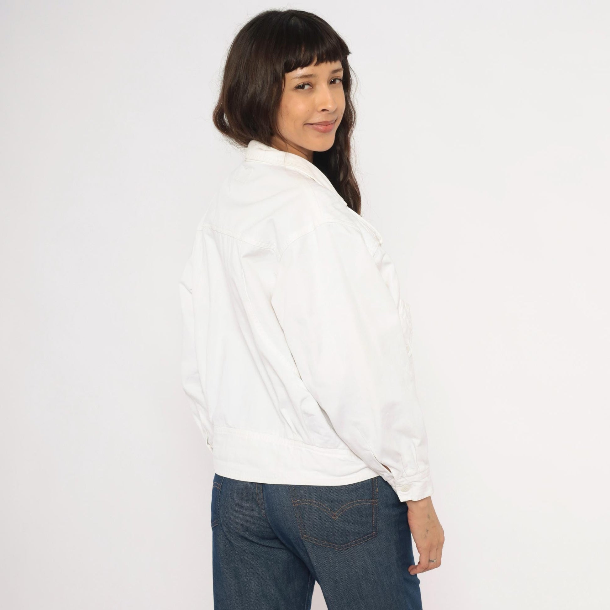 80s Together White Cotton Wrap Jacket Cropped Blouson Medium M