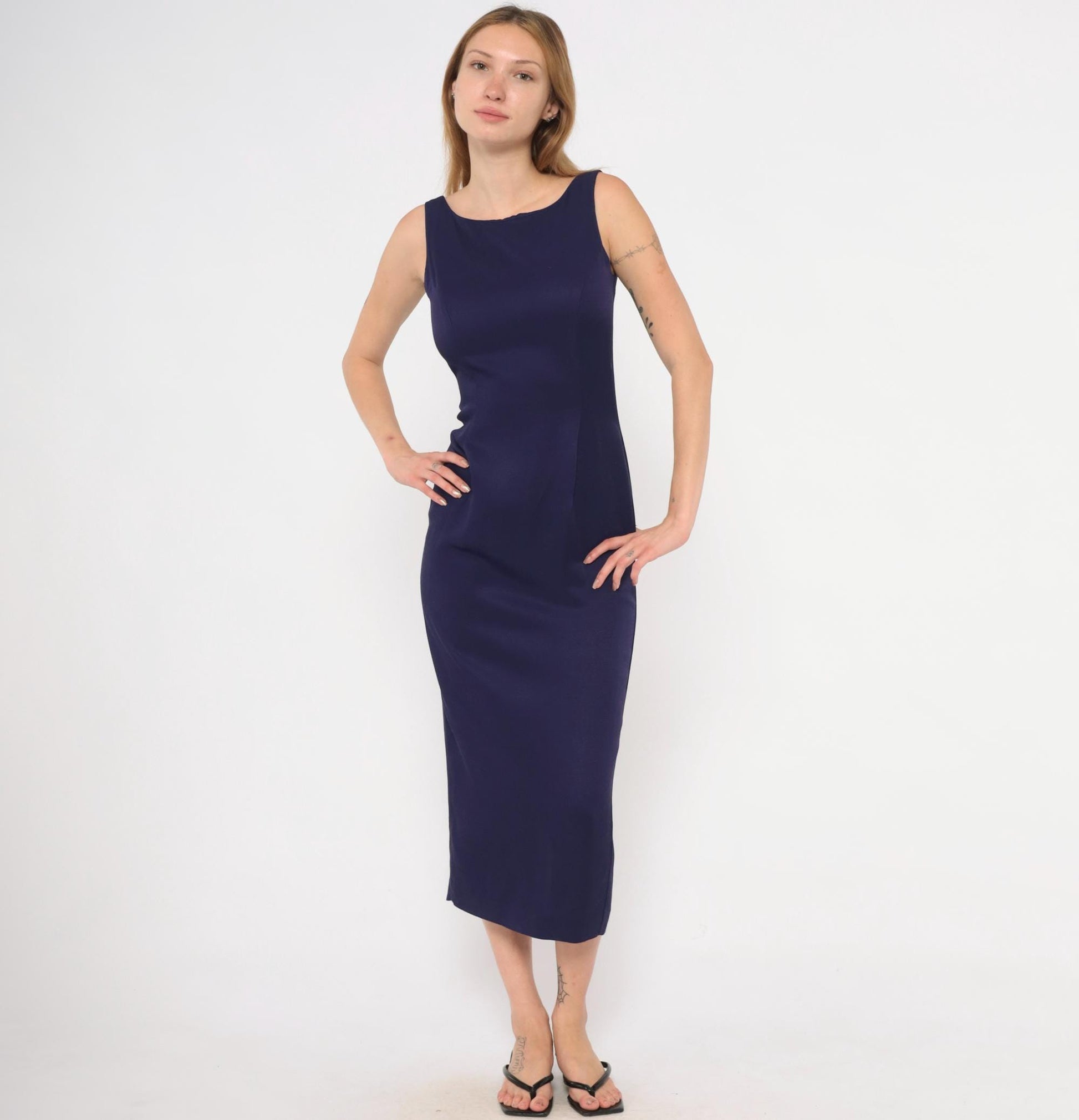 90s Scott McClintock Purple Sheath Dress Open Back Midi Plum Extra Small XS