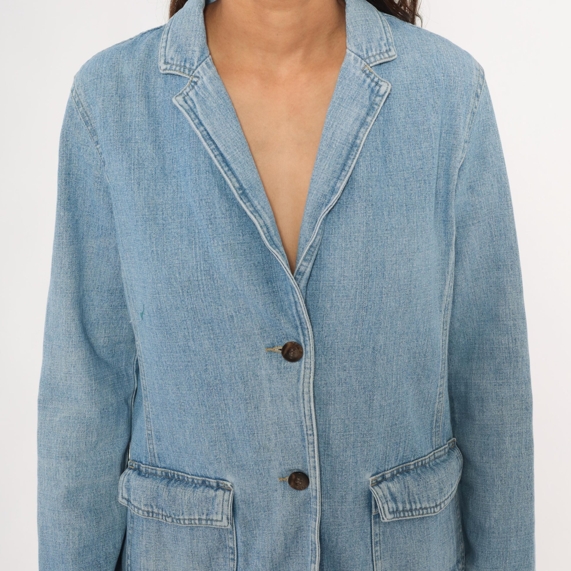 2000s Crazy Horse Light Wash Denim Blazer Notched Lapel Cotton Medium M