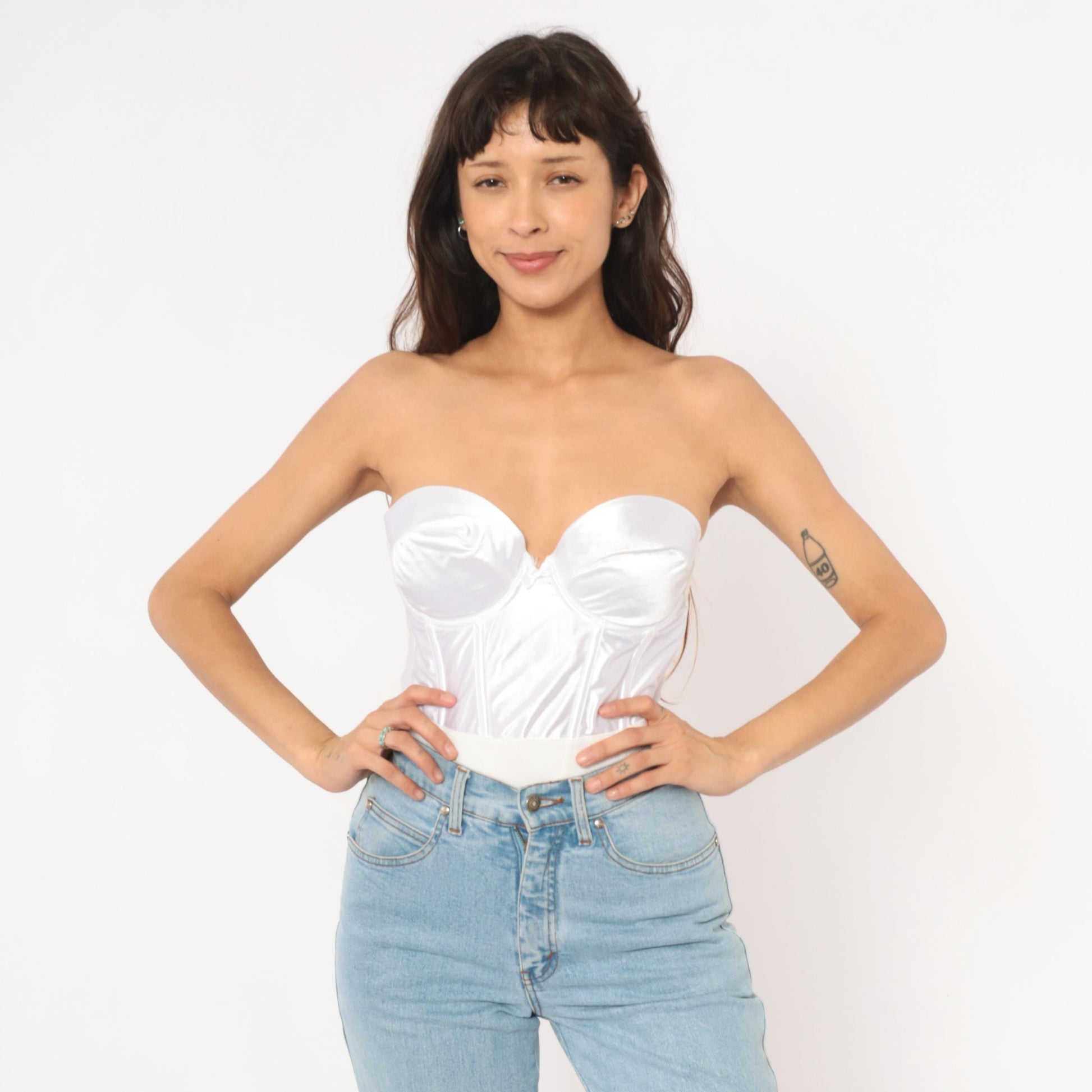 Wonderbra White Satin Bustier Strapless Sweetheart Crop 34C