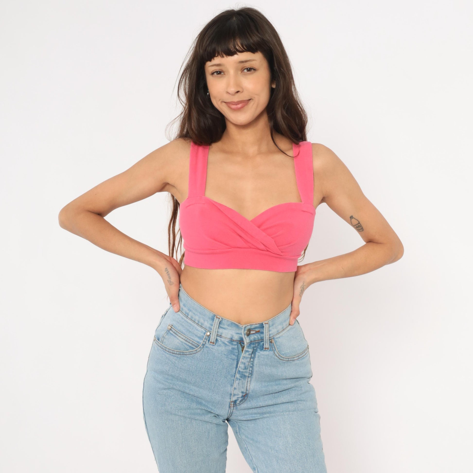 90s Express Tricot Hot Pink Crop Top Sweetheart Neckline Small S