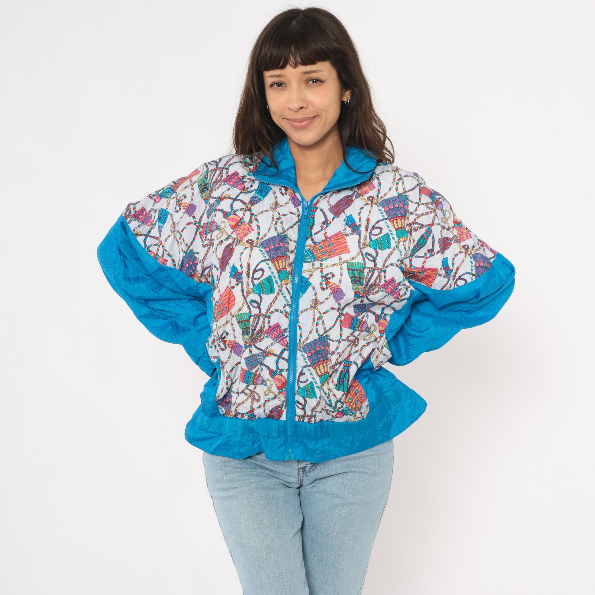 90s Westside Connection Windbreaker Teal White Crown Print Zip Jacket Large L