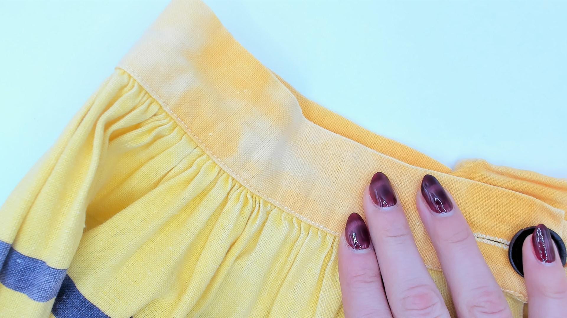 70s Striped Button Front Midi Skirt Yellow Orange Cotton Gathered Waist Small