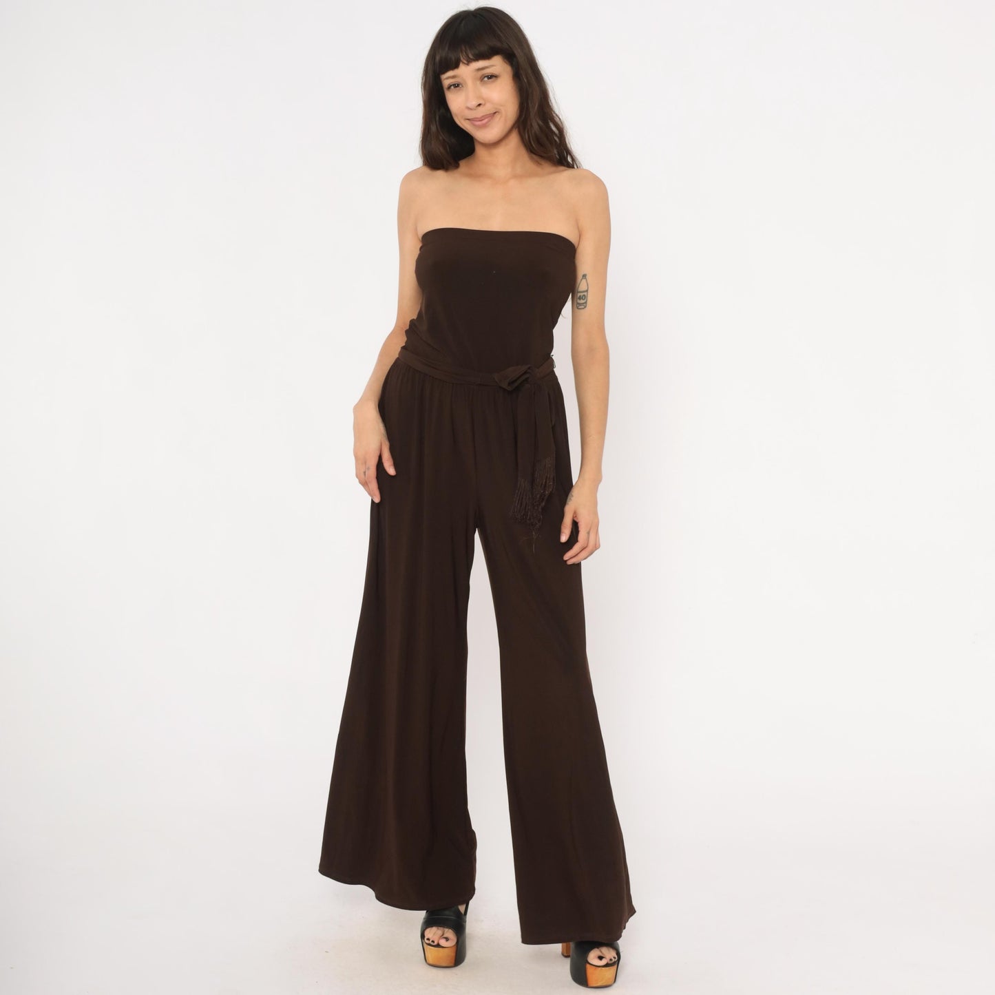 2000s MSK Chocolate Brown Strapless Jumpsuit Wide Leg Palazzo Medium M