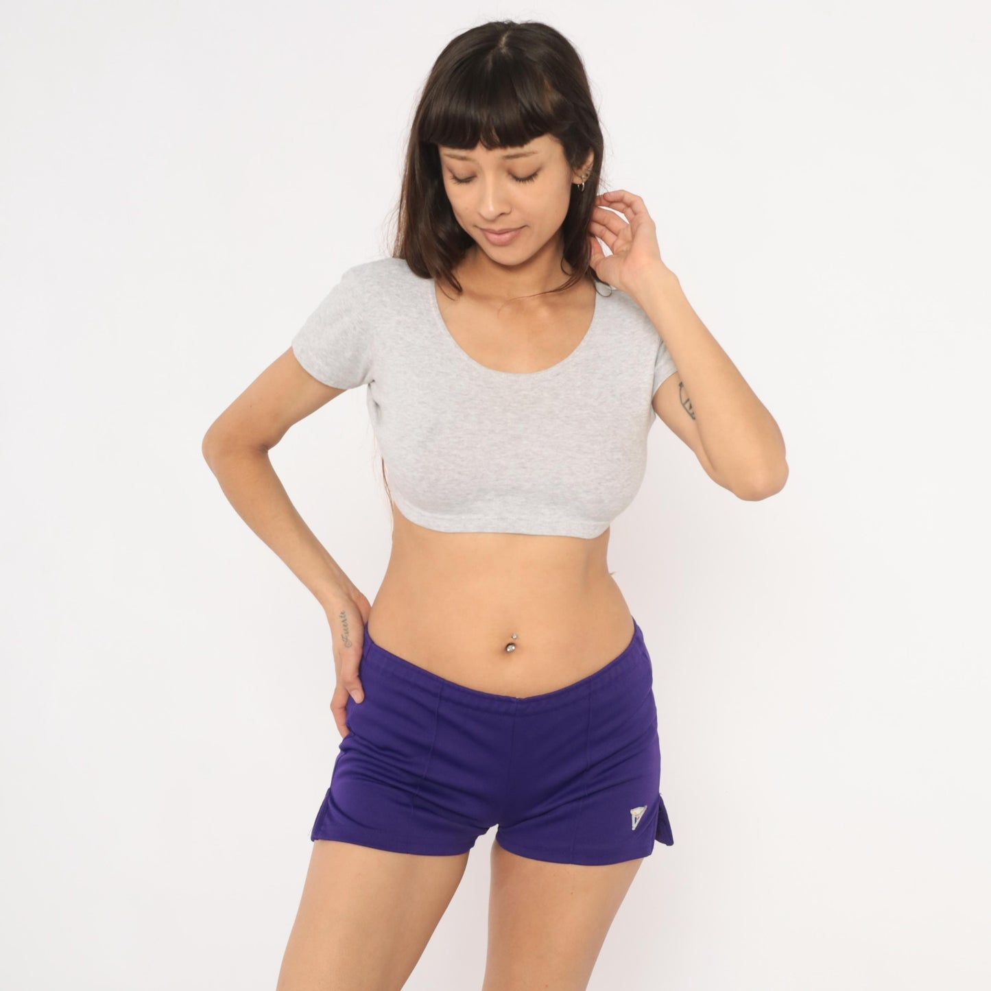 90s Varsity Purple Athletic Shorts Low-Rise Mini Elastic Waist Small S