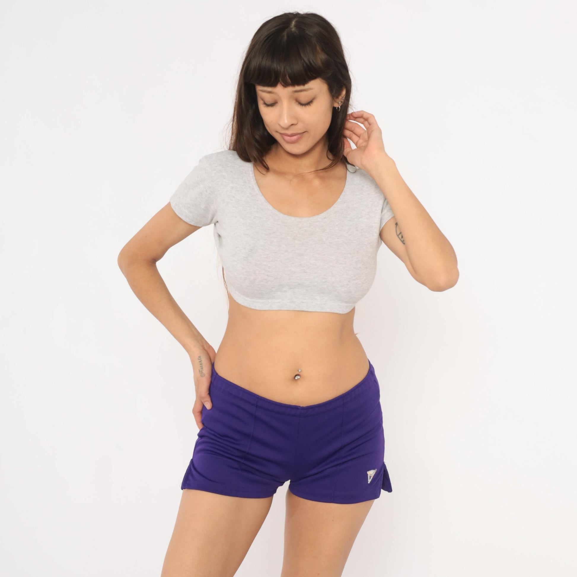 90s Varsity Purple Athletic Shorts Low-Rise Mini Elastic Waist Small S