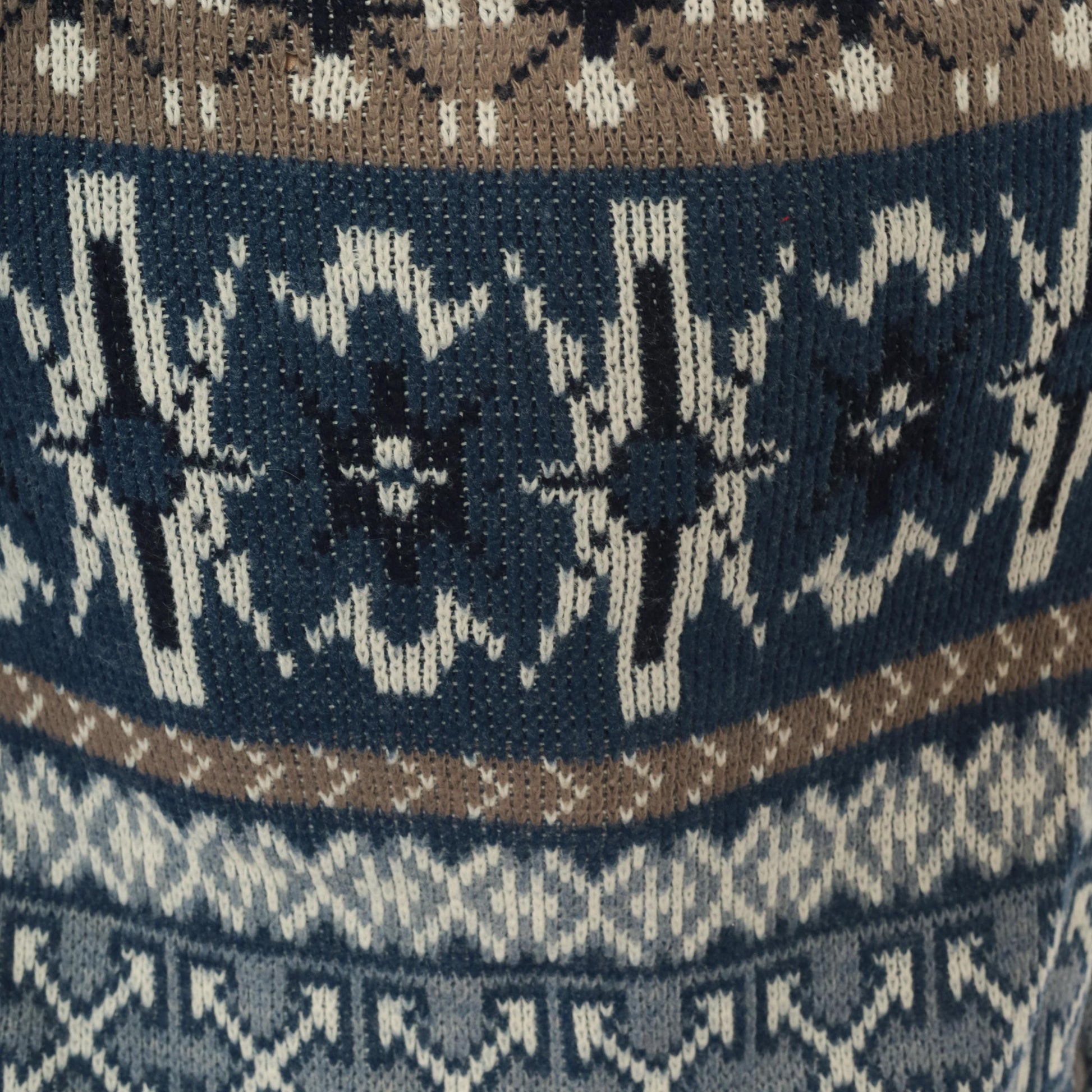 80s London Fog Fair Isle Zip Cardigan Navy Taupe Cream Snowflake Medium