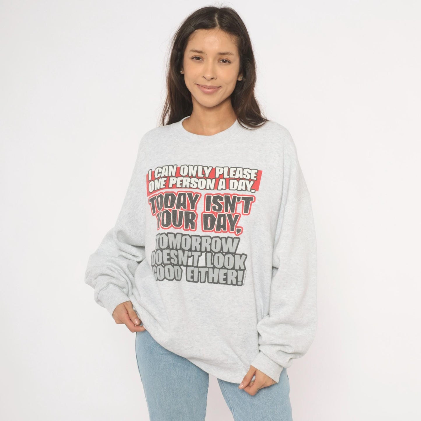 90s Fruit of the Loom Graphic Sweatshirt Grey Sarcastic Quote Crewneck Extra Large XXL