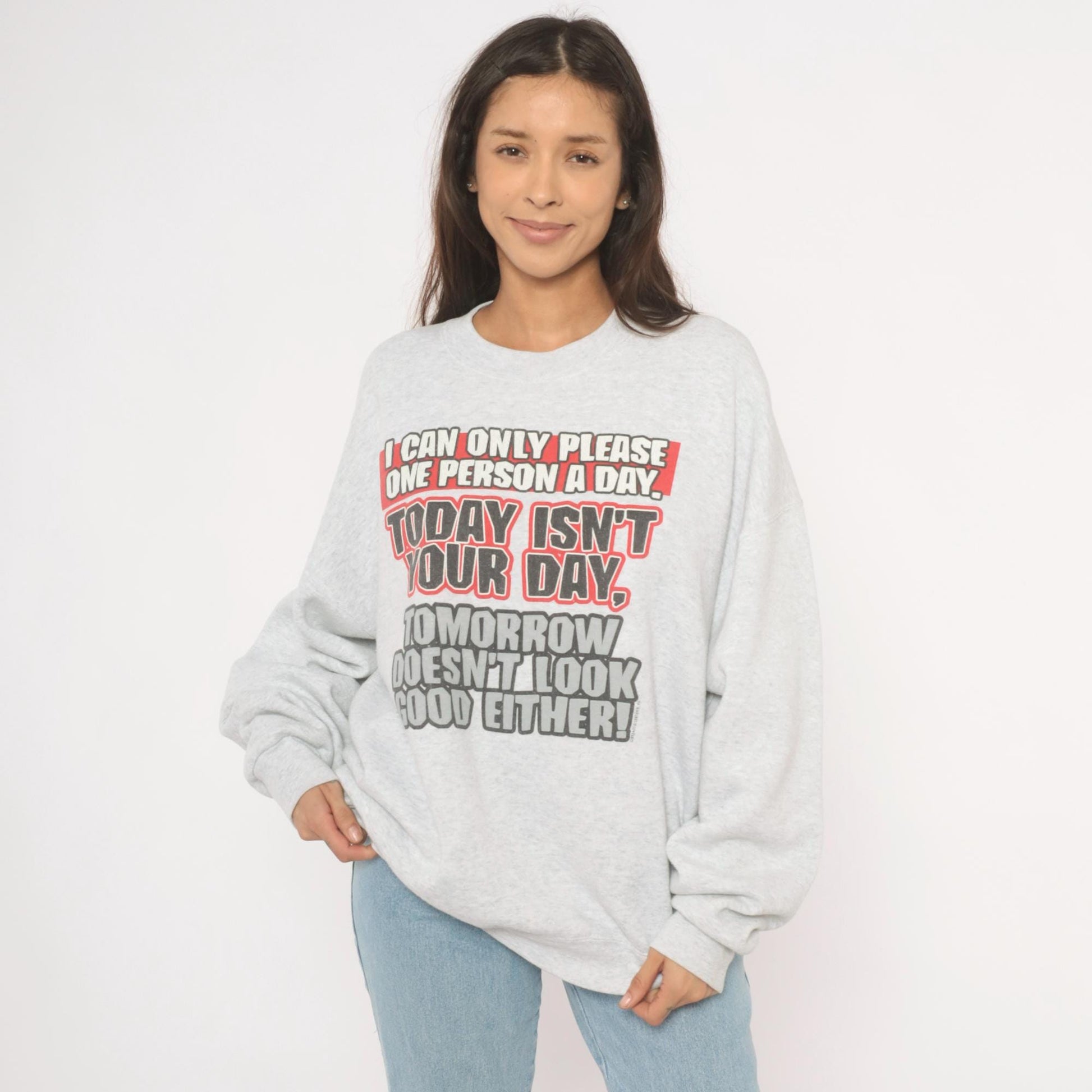 90s Fruit of the Loom Graphic Sweatshirt Grey Sarcastic Quote Crewneck Extra Large XXL