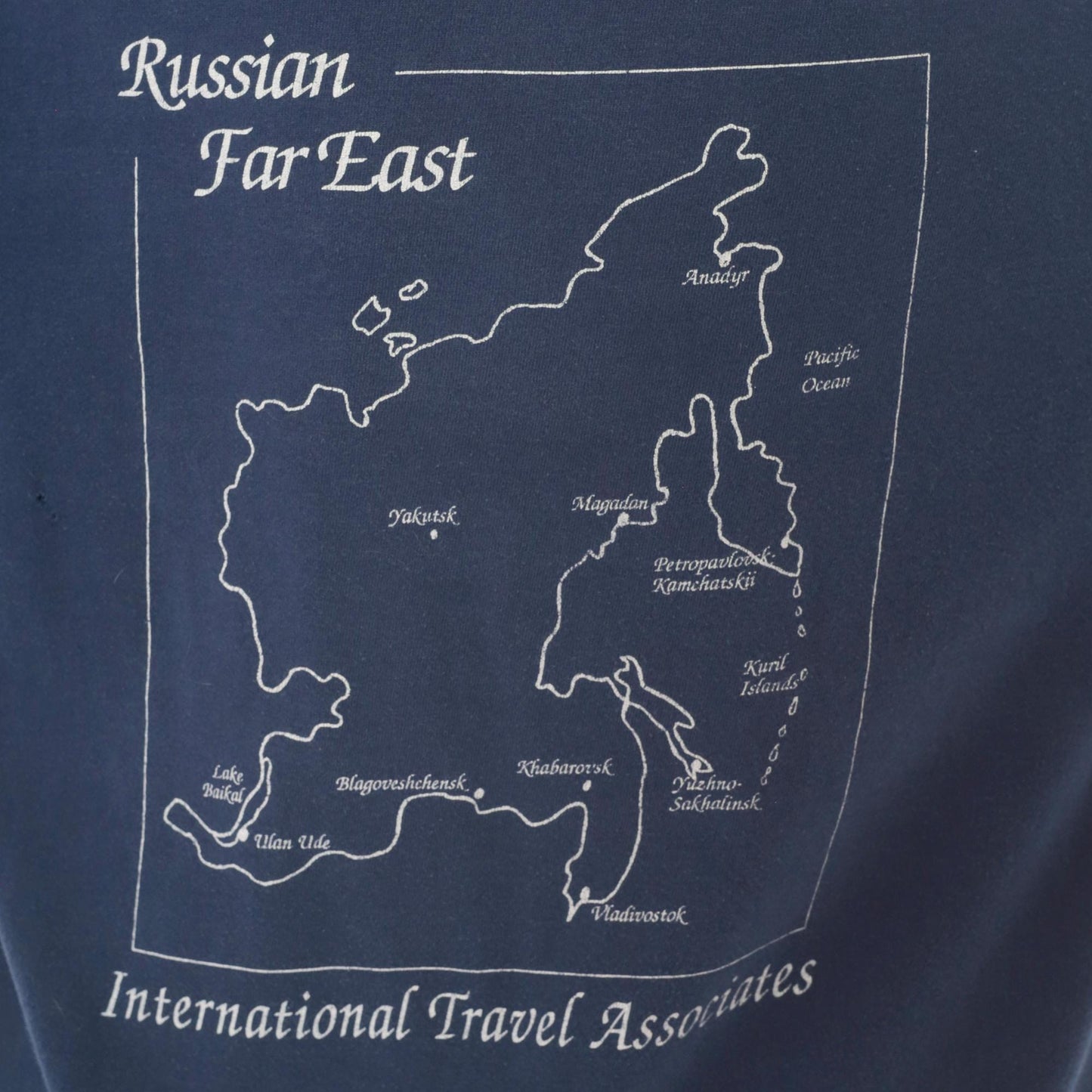 90s Hanes Beefy Russian Far East Navy Graphic Tee Map Unisex Large