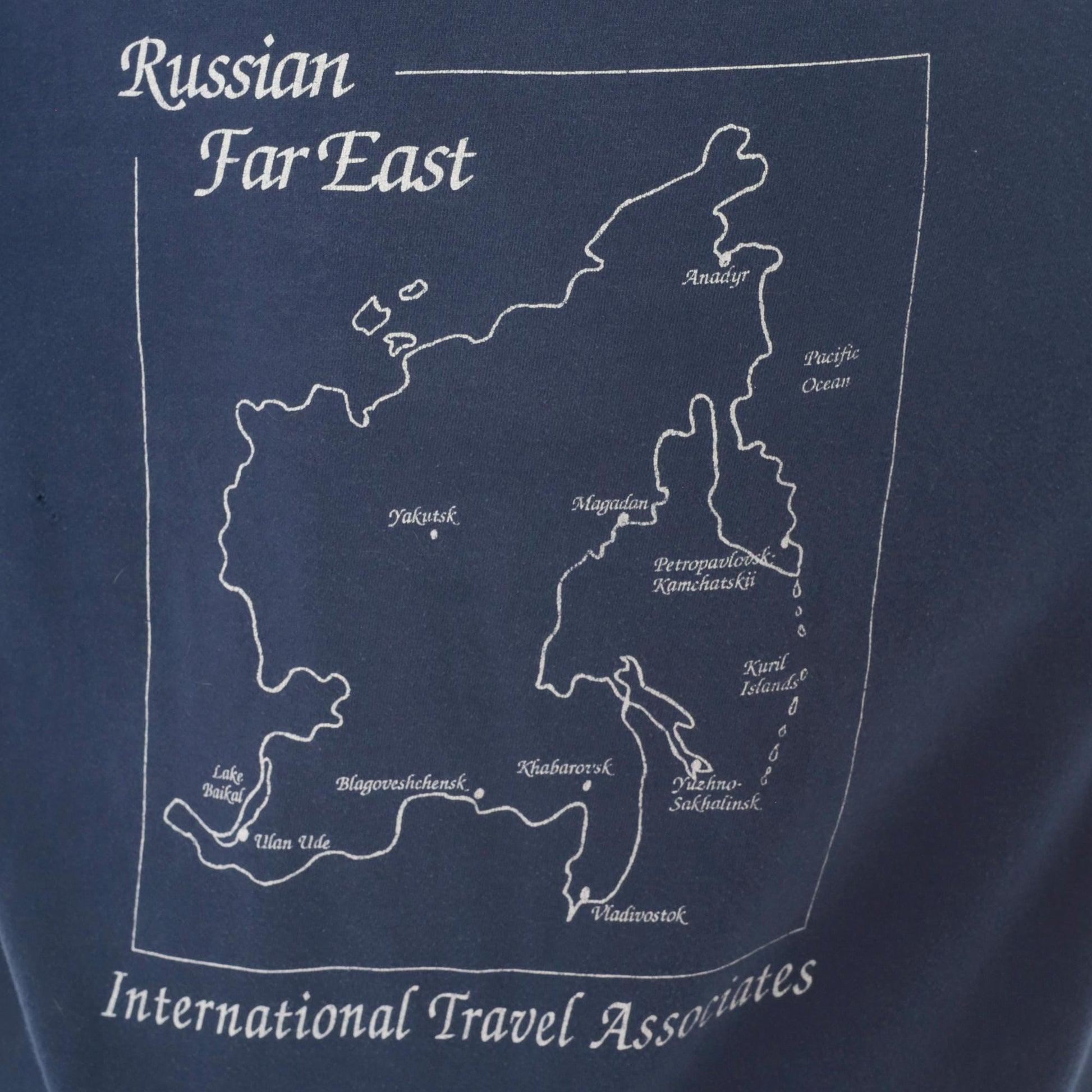 90s Hanes Beefy Russian Far East Navy Graphic Tee Map Unisex Large