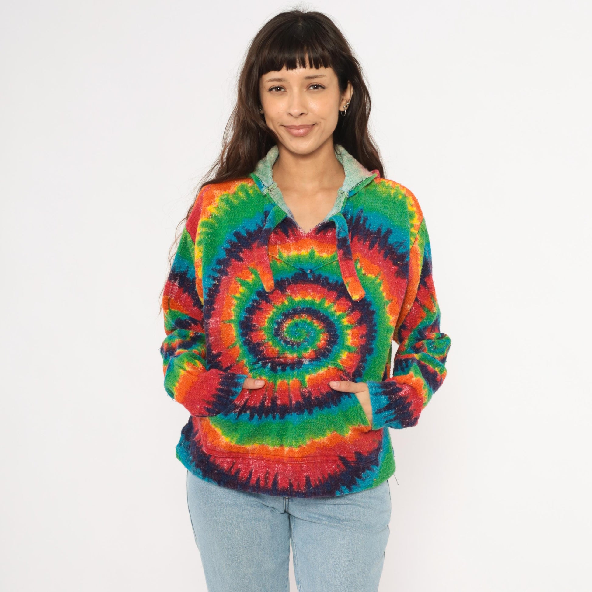 2000s Earth Ragz Rainbow Tie Dye Spiral Hoodie Cotton Medium M