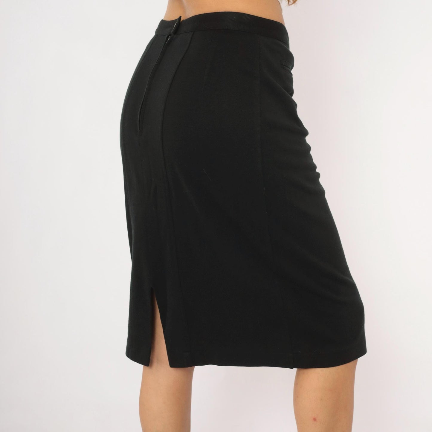 90s Forenza Black Pencil Skirt Knee Length Fitted Welt Pockets Medium