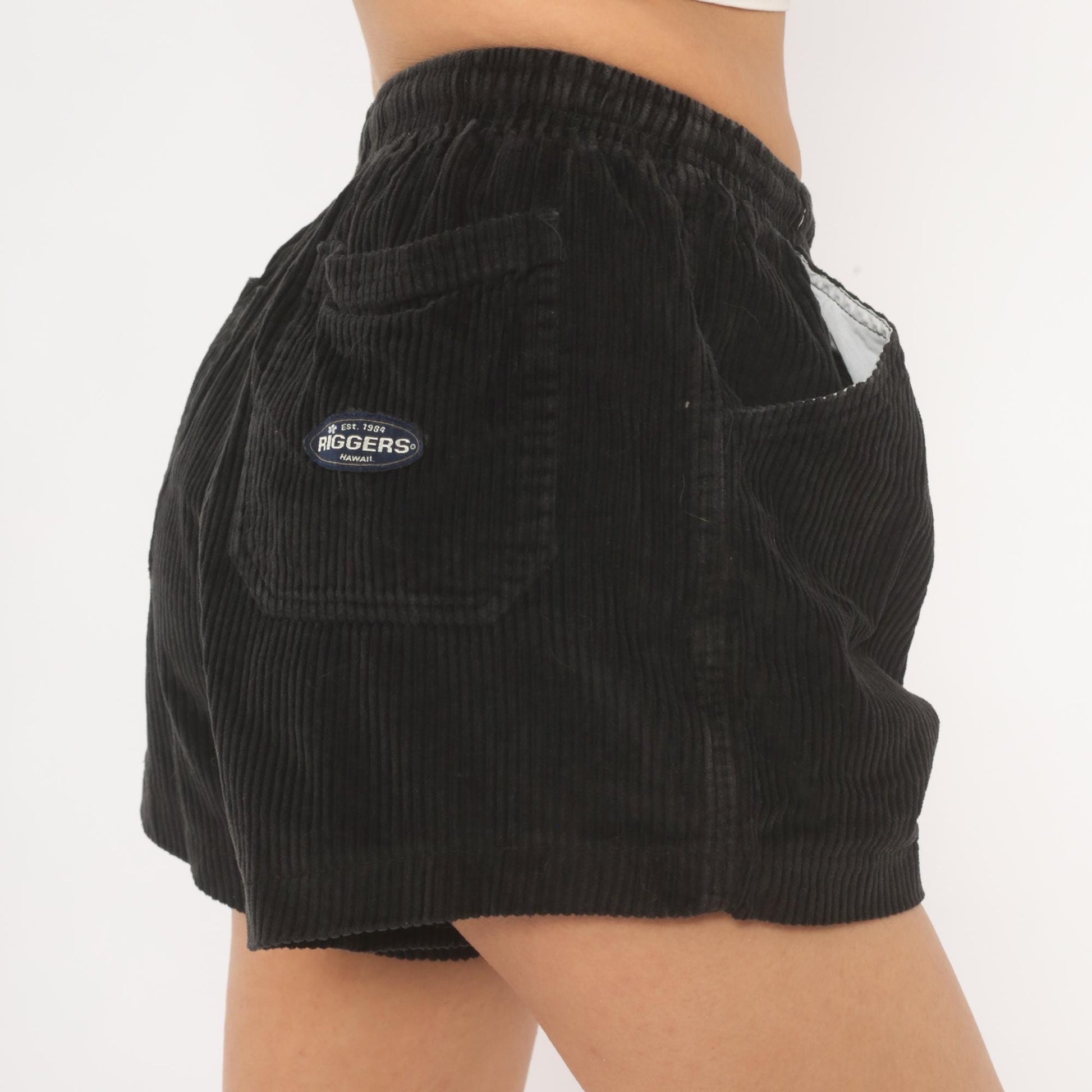 90s Riggers Hawaii Black Corduroy Shorts High-Waist Relaxed Fit Extra Small XS